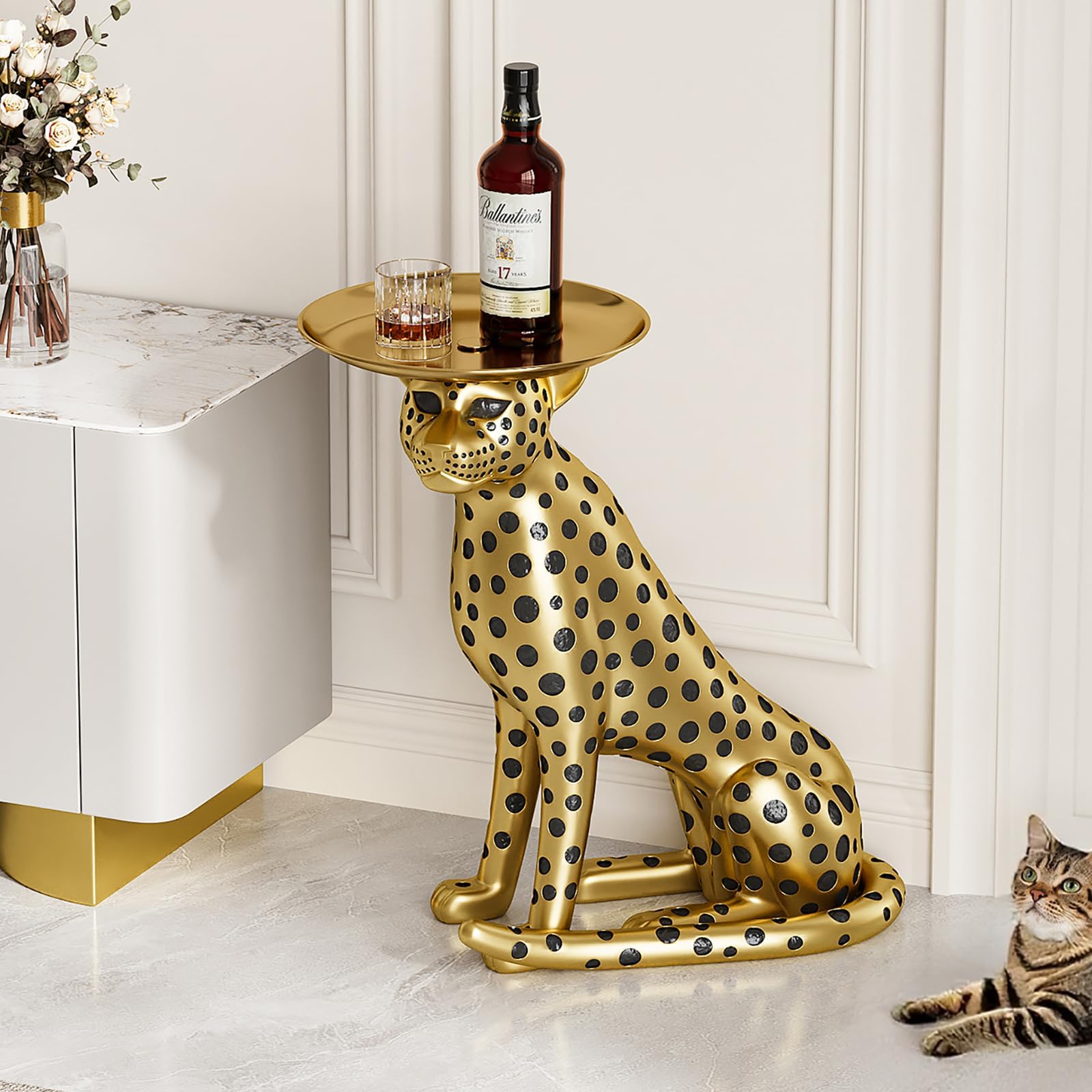 Amazon.com: homary Animal Side Table with Tray Top– Gold Leopard