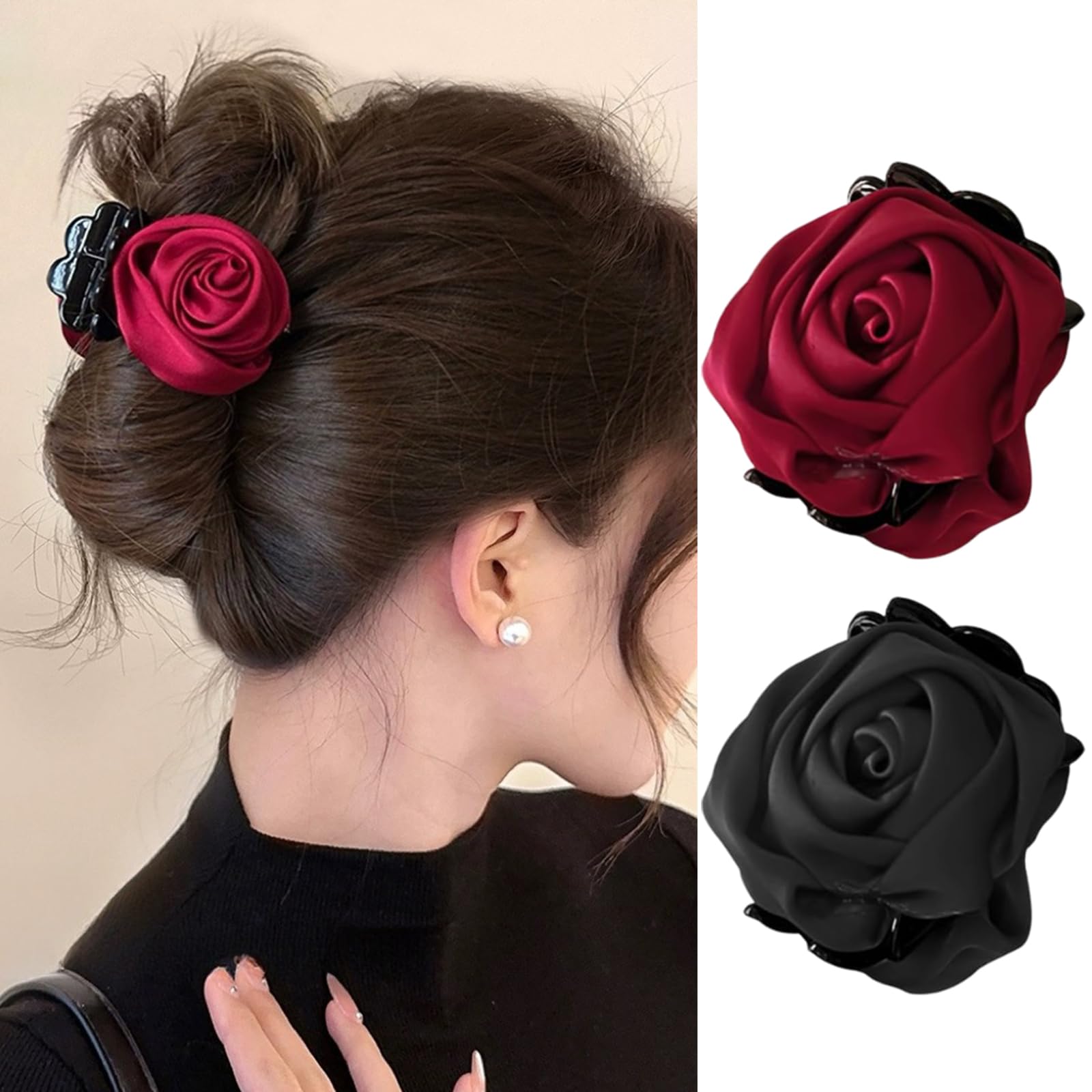 Amazon.com: 2 Pcs Retro Satin Rose Hair Claw Clip for Women Rose