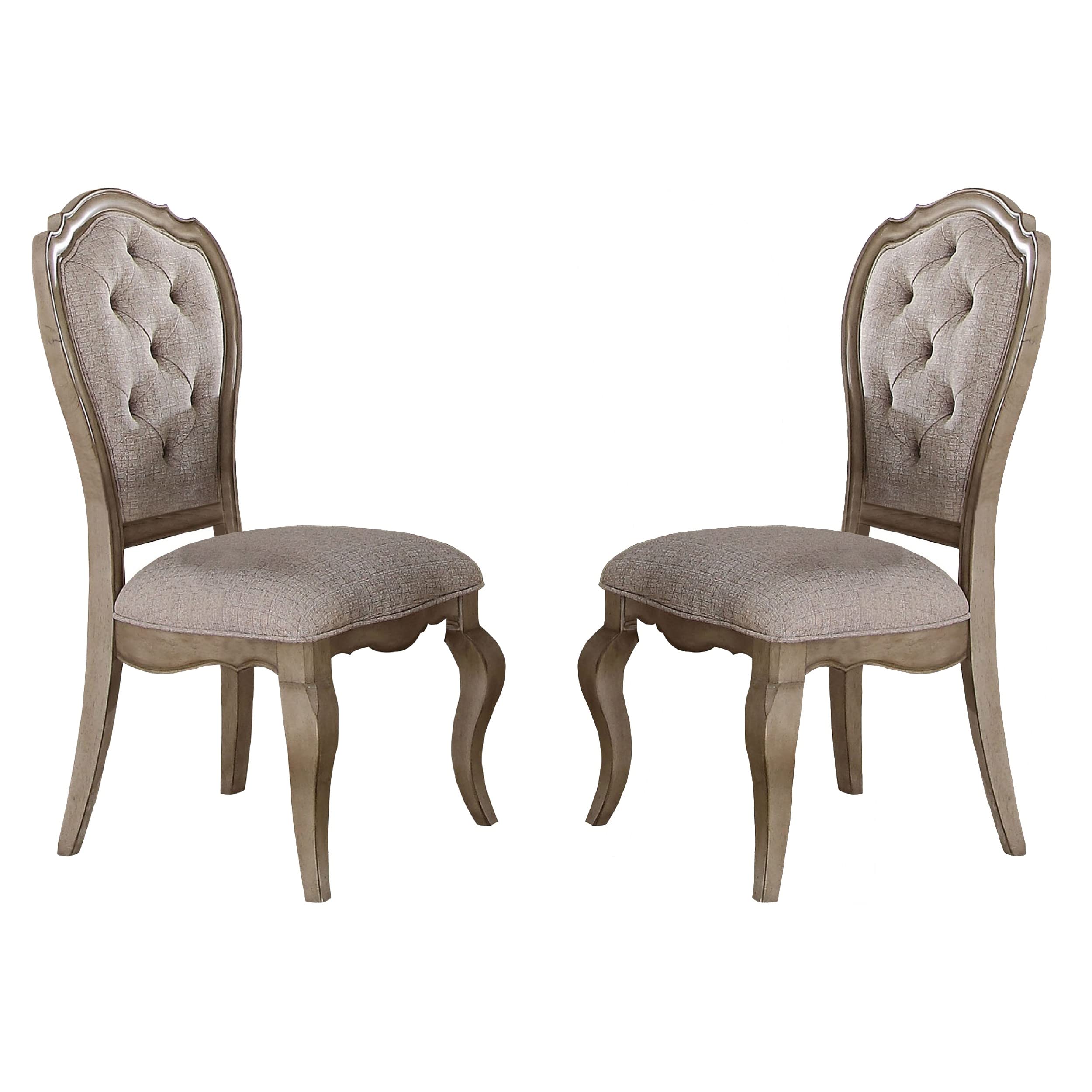 Amazon.com - ACME Furniture Dining Chair, Beige Fabric & Antique