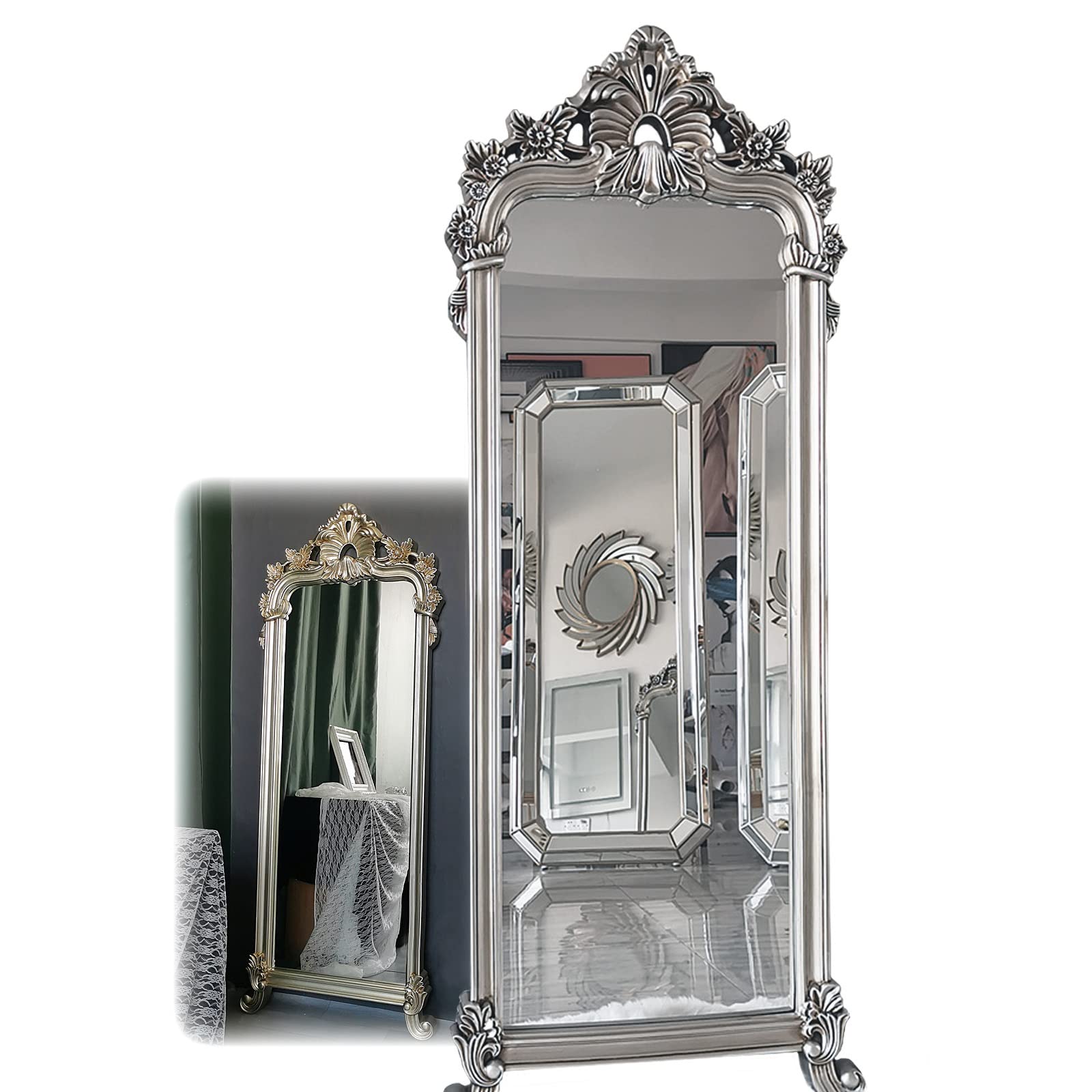 Amazon.co.jp: おしゃれ 姿見 全身鏡 アンティーク 鏡 金 銀 大型 全身