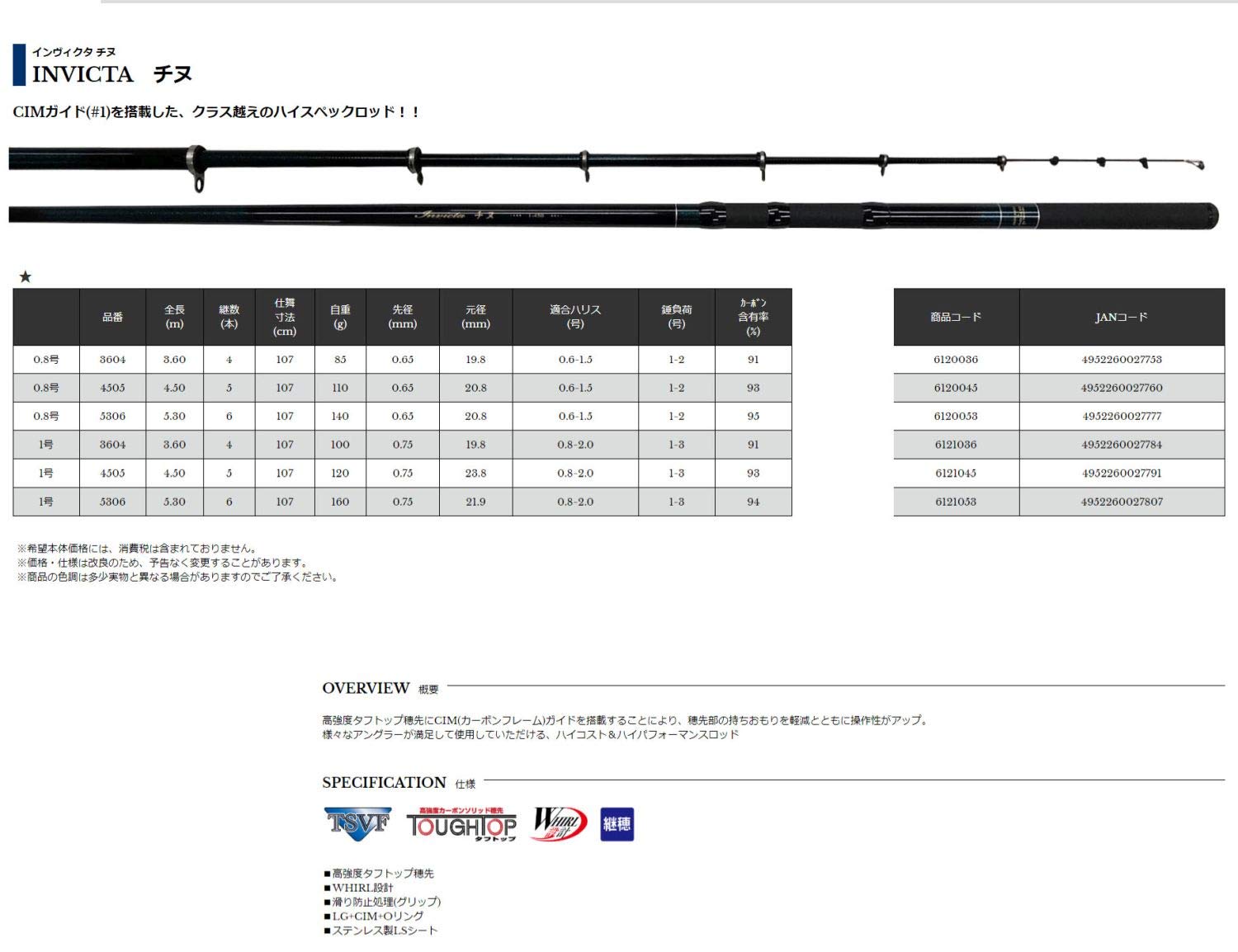 Amazon | 宇崎日新 インヴィクタ チヌ 0.8号 3604 | Uzaki Nissin | チヌ竿
