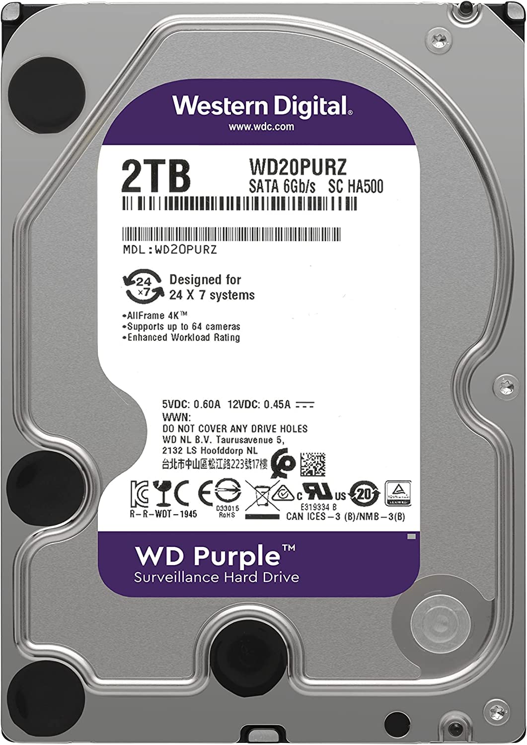 Amazon.com: Western Digital 2TB WD Purple Monitorillance 內建硬碟