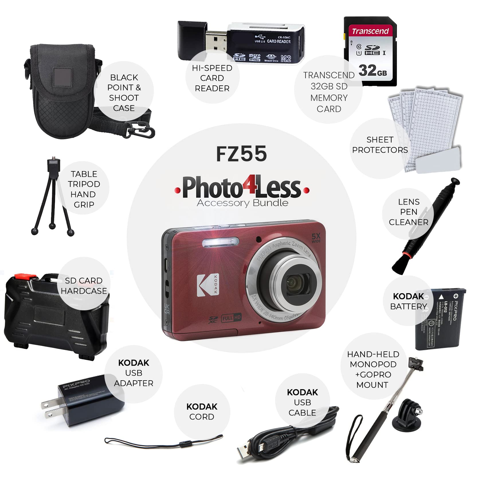 Amazon | Kodak PIXPRO FZ55 デジタルカメラ(レッド) + 32GB メモリー
