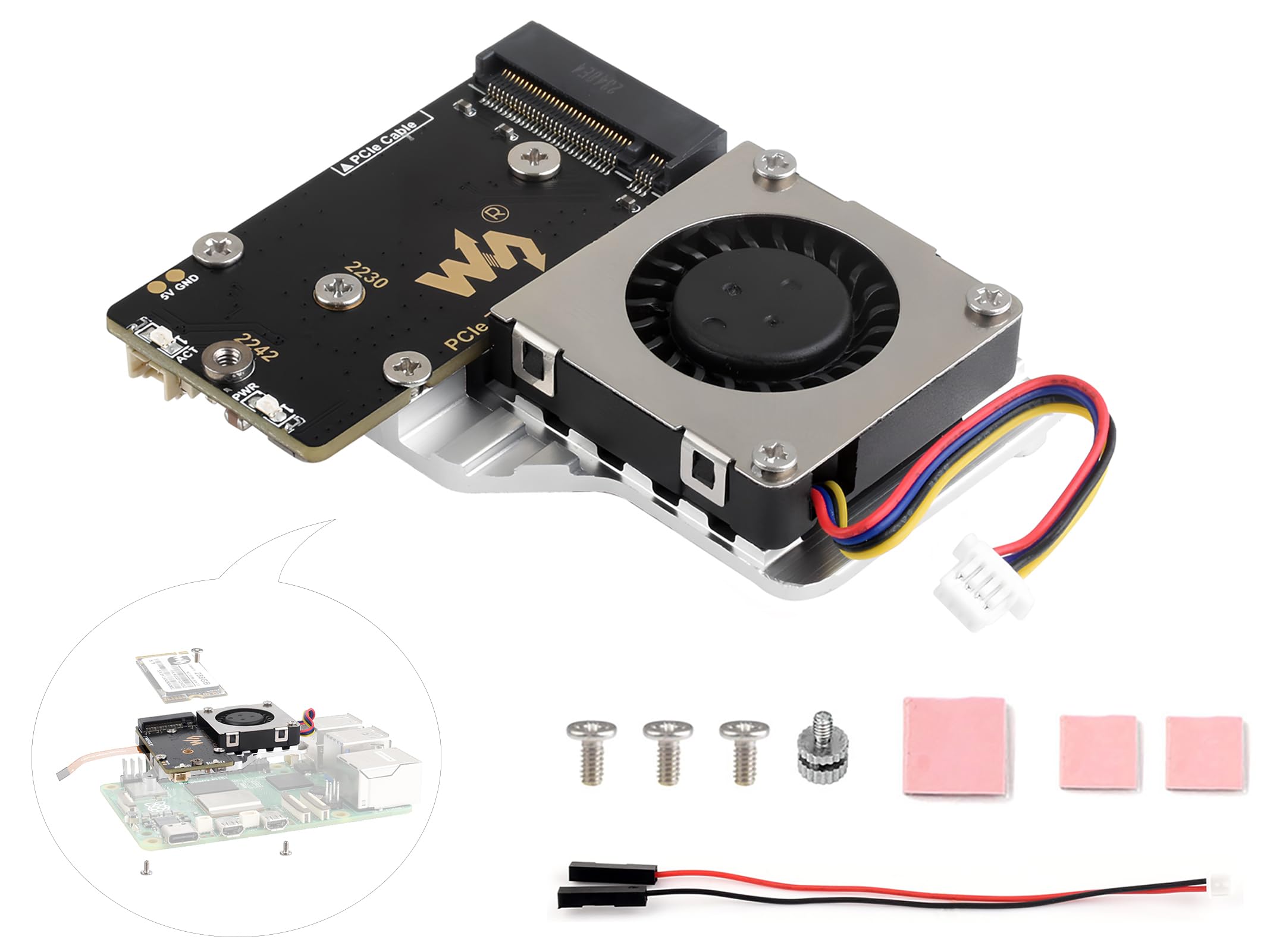 Amazon.com: Pi5 PCIe to M.2 Adapter Board with Cooling Fan for