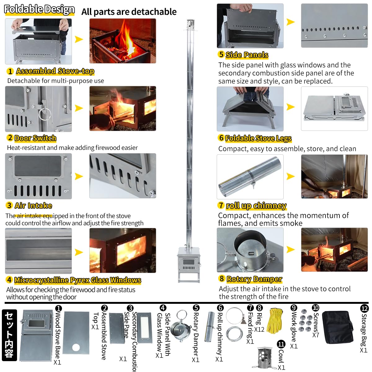 Amazon.co.jp: Soomloom チタン二次燃焼薪ストーブ 'Fiery 3.0
