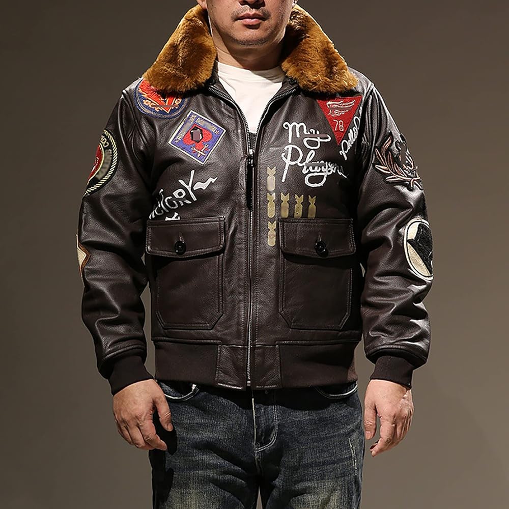 Amazon | [WMJL] メンズ G1 ボンバー飛行士本物の牛革ジャケット