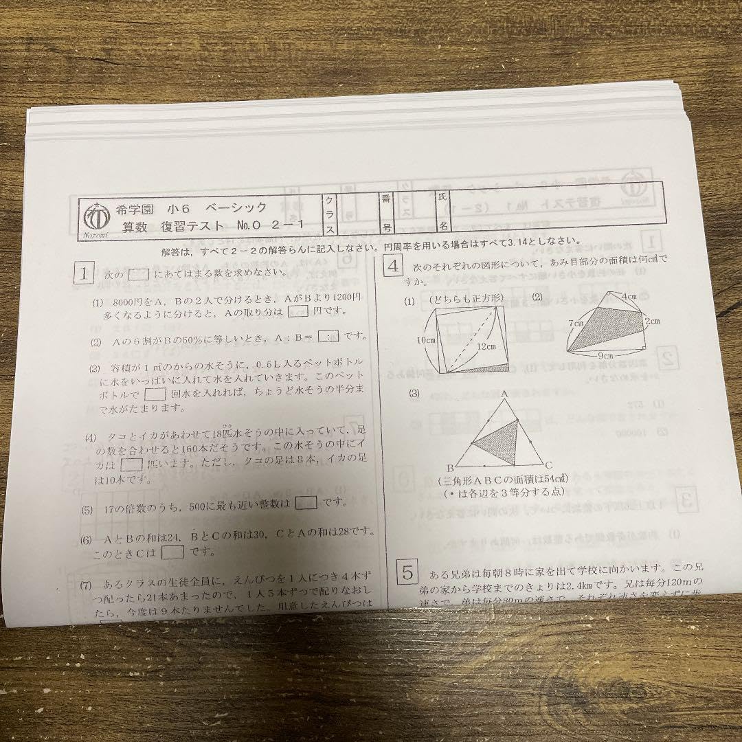 Amazon.co.jp: 希学園 小6 ベーシック 算数 復習テスト No.041 : おもちゃ