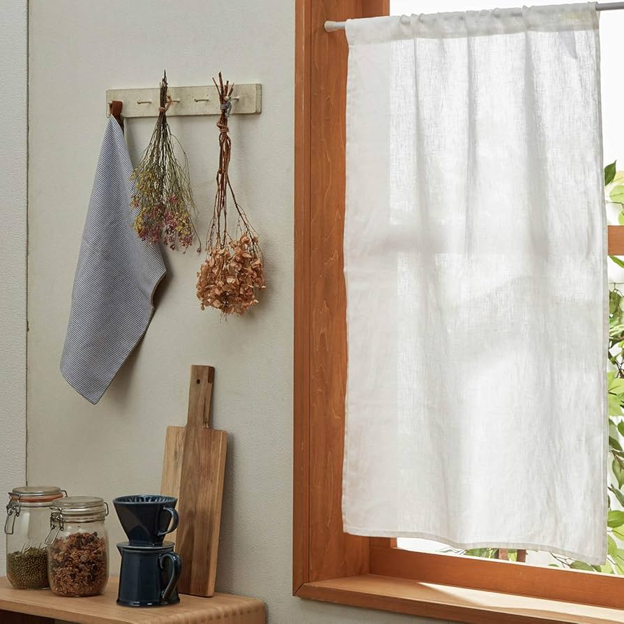 Amazon｜[ベルメゾン] カフェカーテン 洗える フレンチ リネン 小窓