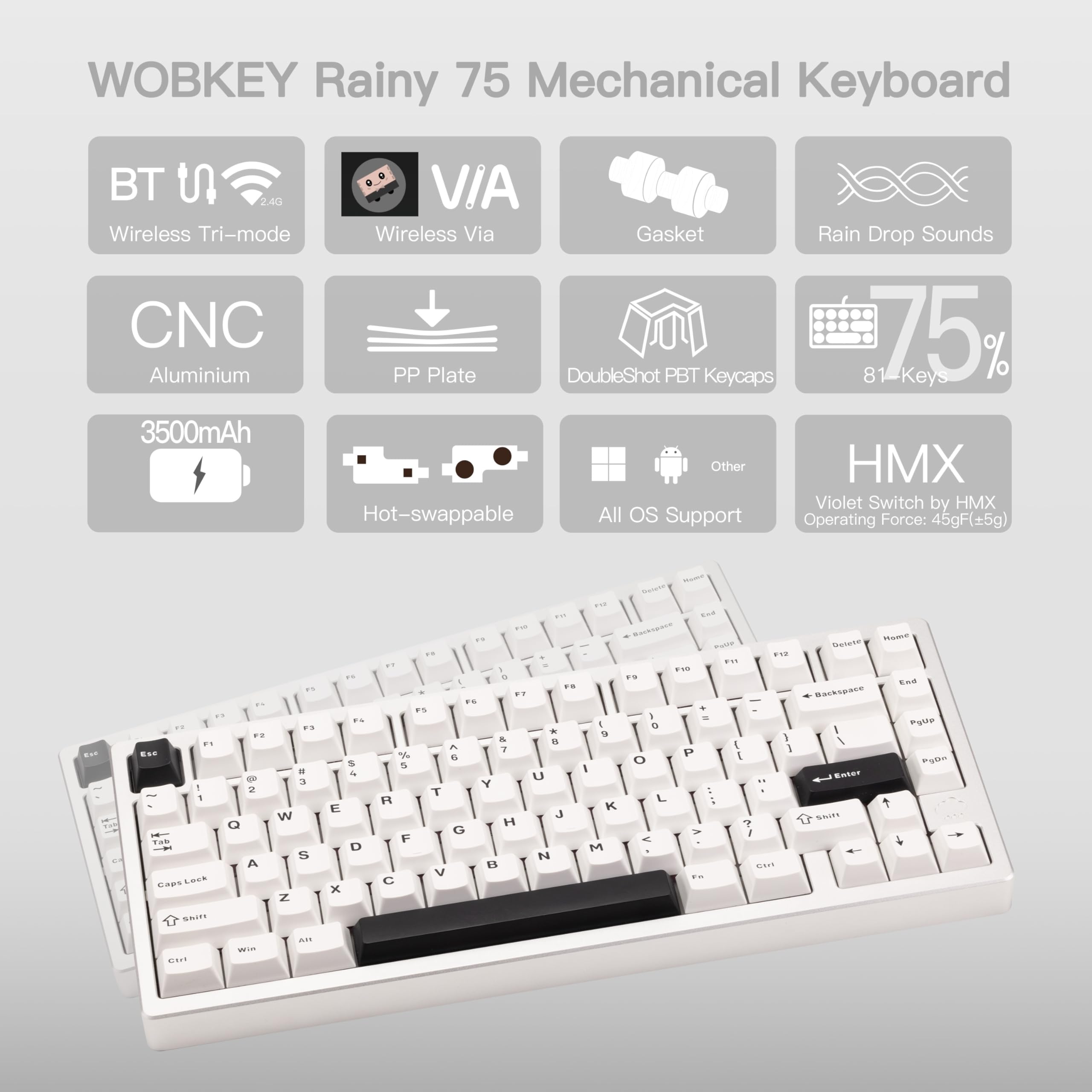 Amazon.com: KEEBMONKEY WOBKEY Rainy 75 CNC Aluminum HMX/JWK/Cocoa