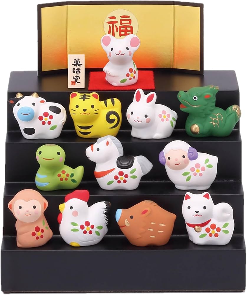 Amazon.co.jp: 薬師窯(yakushigama) 干支 錦彩招福 十二支 段飾り