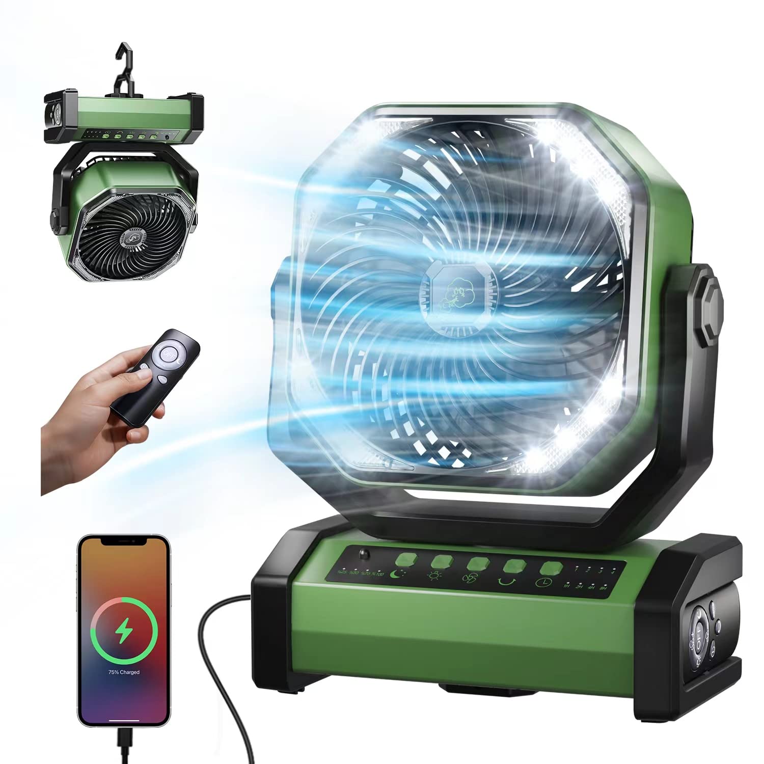 Amazon.co.jp : キャンプ 扇風機 20000mAh大容量 最大60時間連続使用