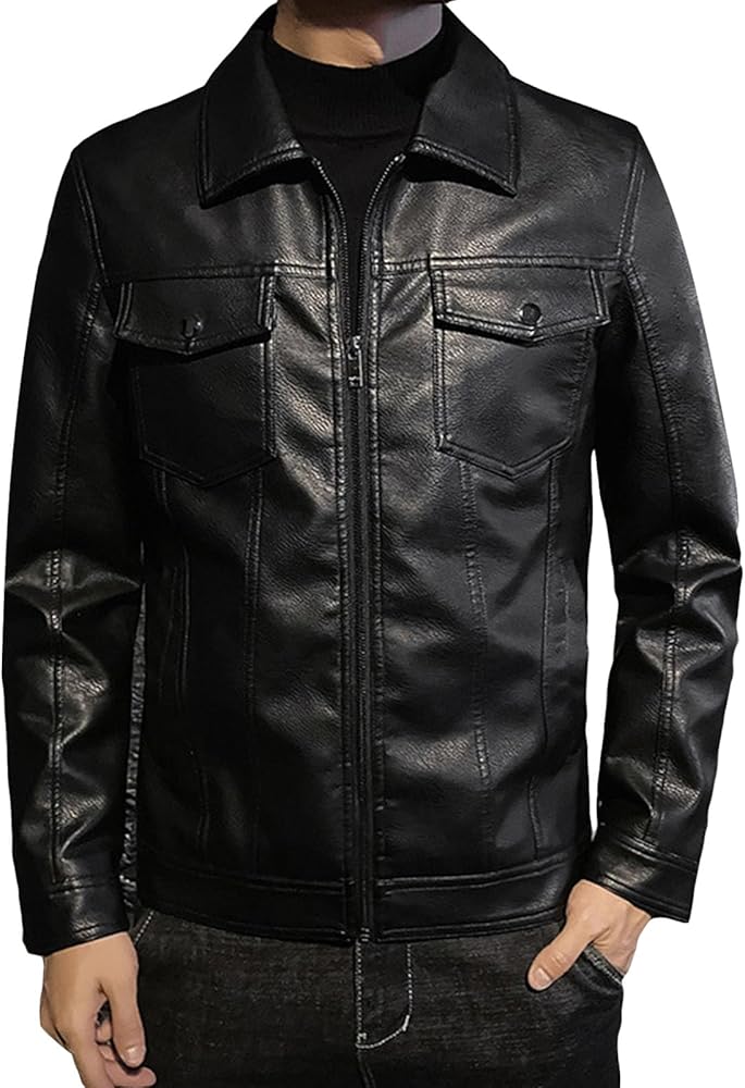 Amazon.com: SWJGLITTR Men's Trucker Leather Jacket Lightweight
