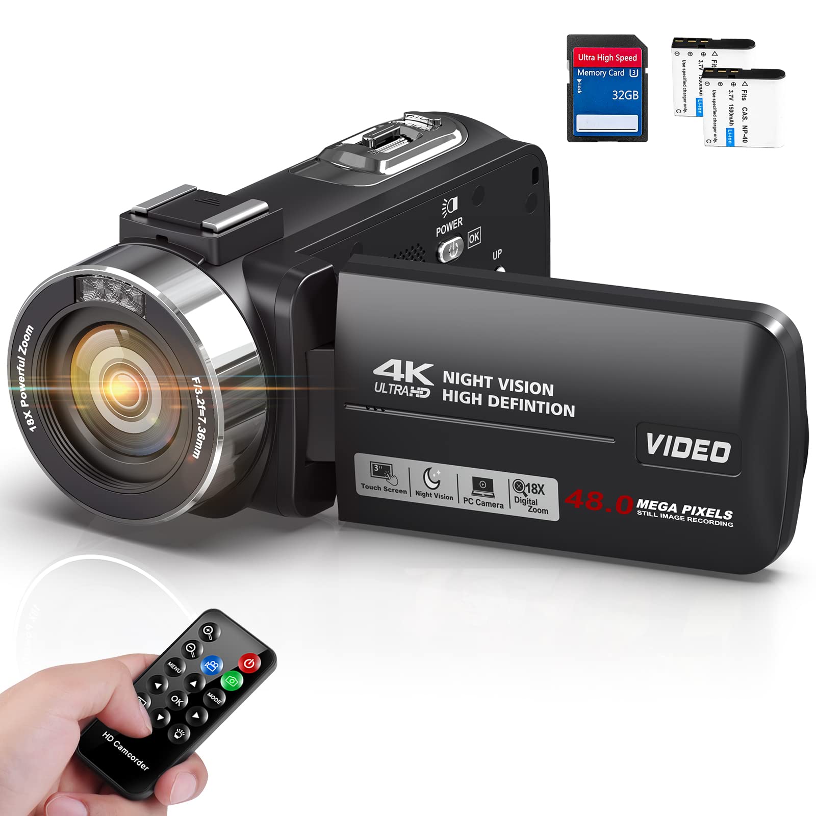 Amazon | Keculbo ビデオカメラ 4K 48MP 30FPS18Xデジタルズーム IR