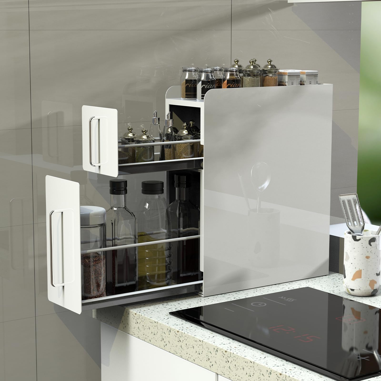 Amazon｜ママ倉 隠せる調味料ラック 2段 奥行50cm 幅14.4cm 高さ46.5cm