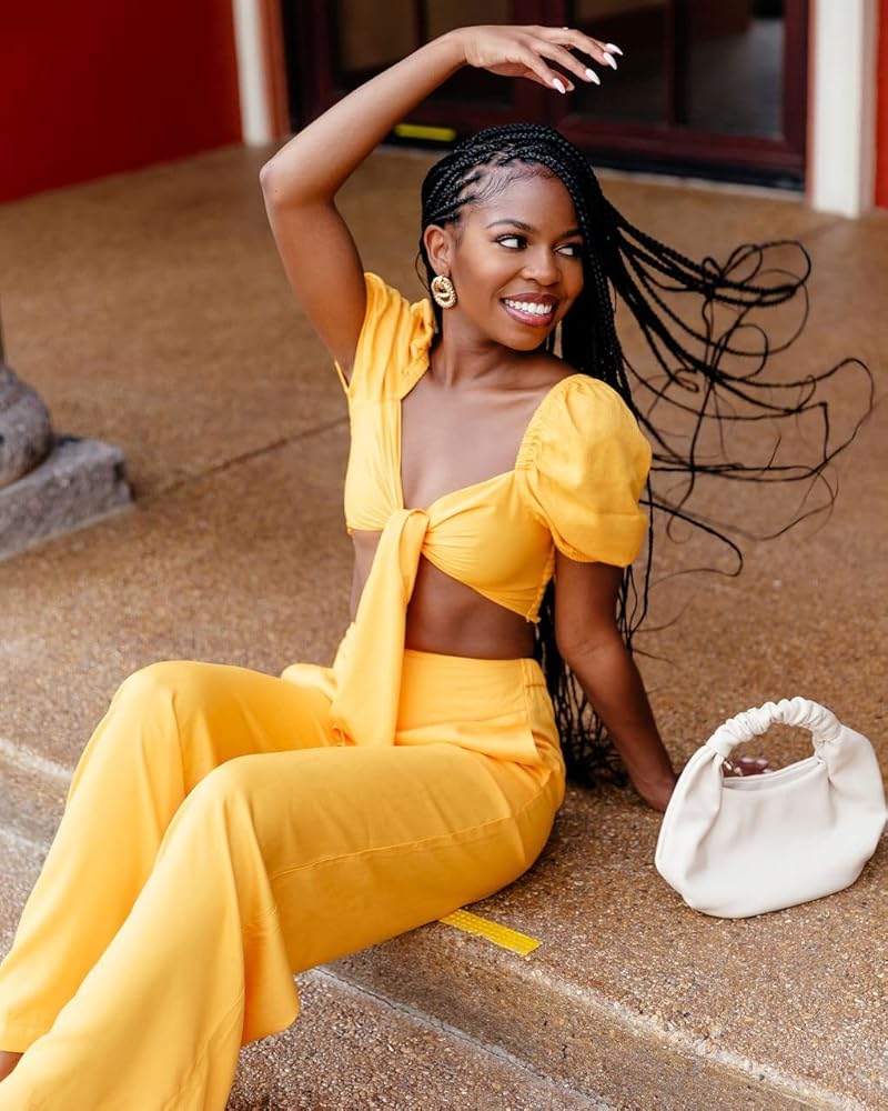 Amazon.com: The Drop Women's Mango Cropped Tie Front Puff Sleeve