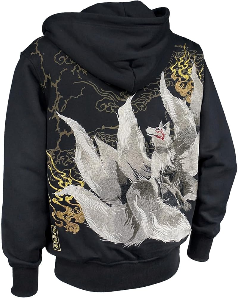 Amazon.co.jp: [絡繰魂] からくり魂 粋 パーカー 九尾 和柄 刺繍
