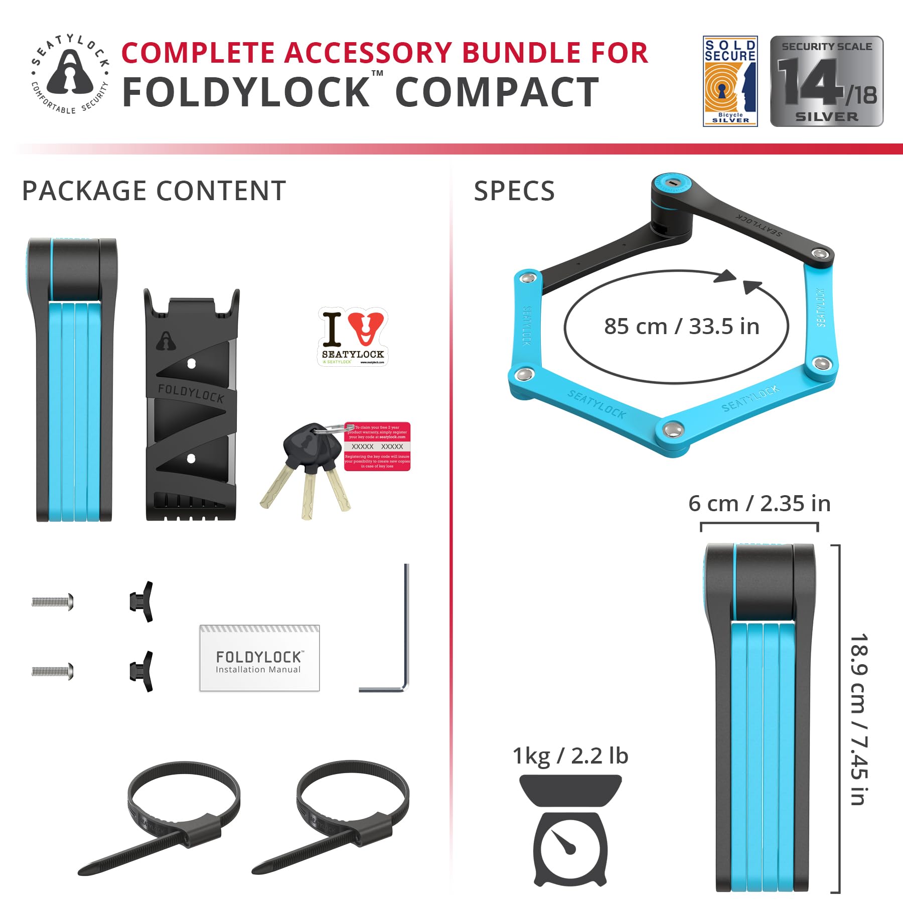 Amazon.com : Seatylock FoldyLock Compact Folding Bike Lock - Award