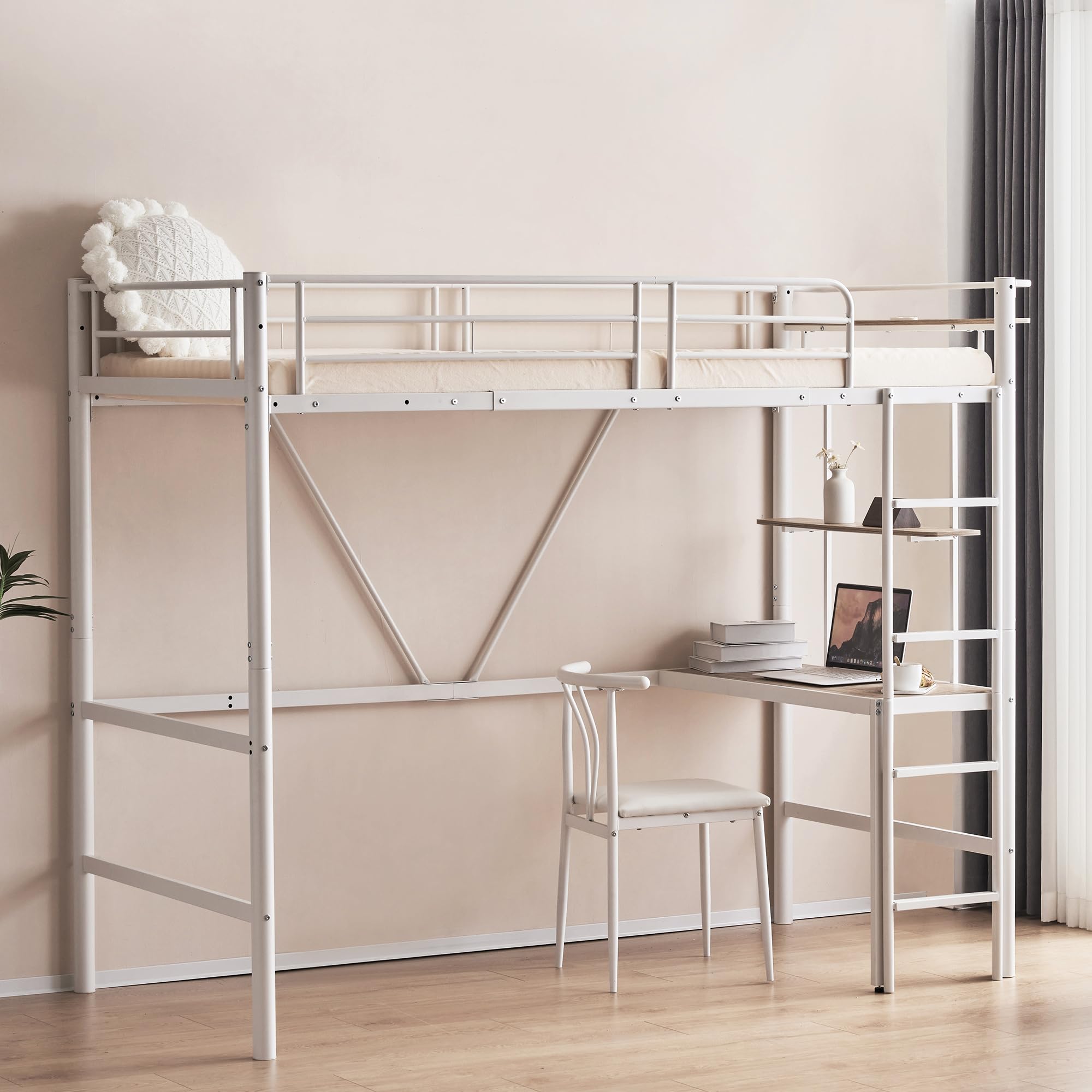 Amazon｜ロフトベッド 机付き パイプベッド シングル 木 デスク付き