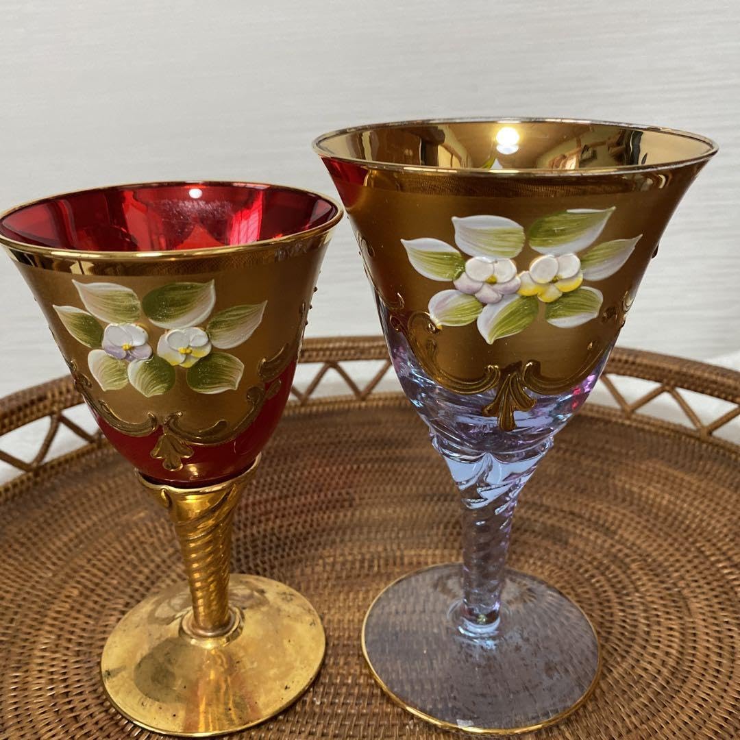 Amazon | ムラーノガラス ワイングラス 24金 2客 | ノーブランド品