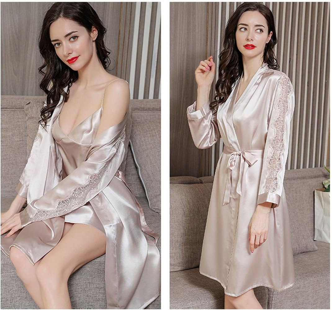 Amazon.co.jp: [ZGJQ] 女性のシルクのネグリジェ 2点セット セクシー