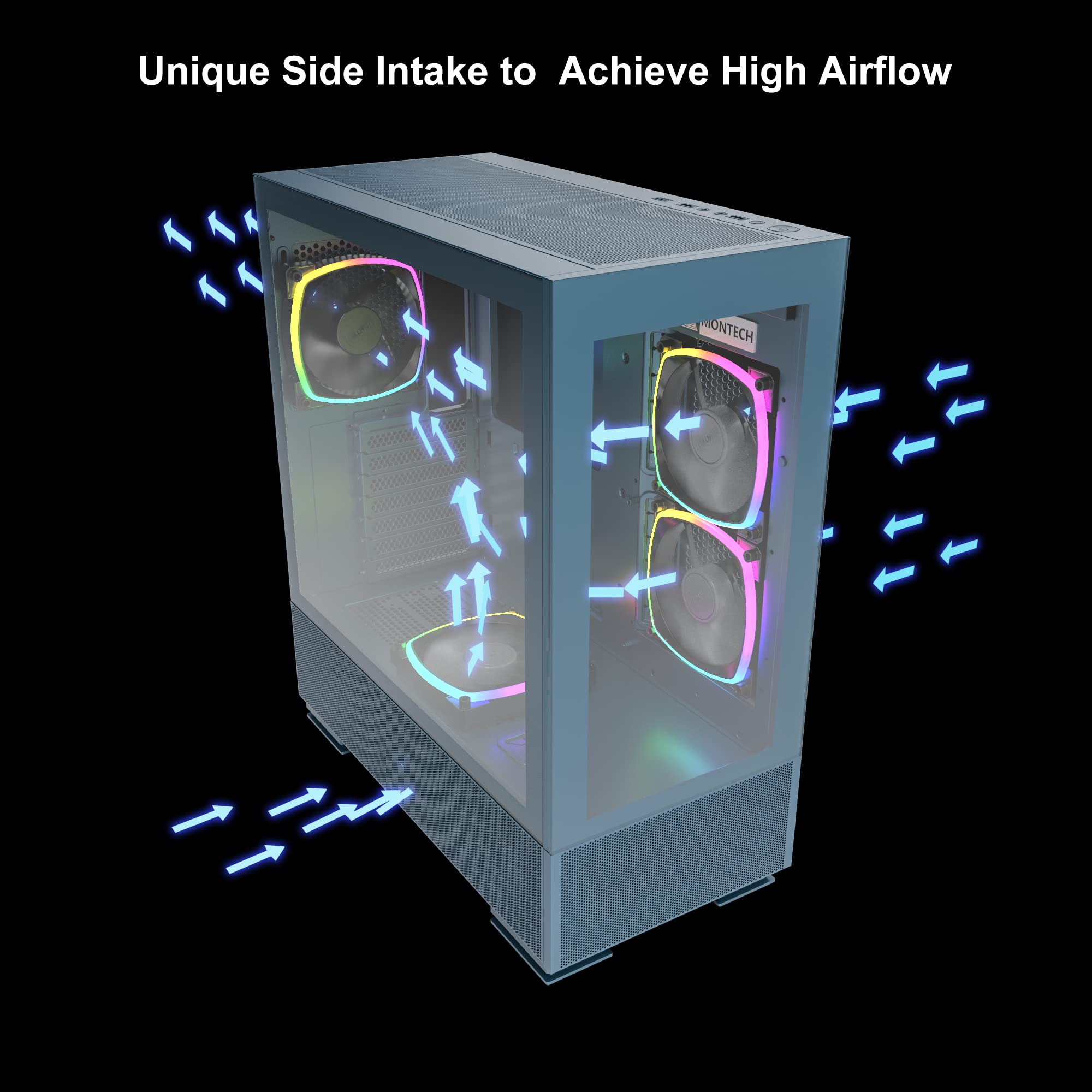 Amazon | Montech Sky Two、デュアル強化ガラス、4倍のPWM ARGBファン