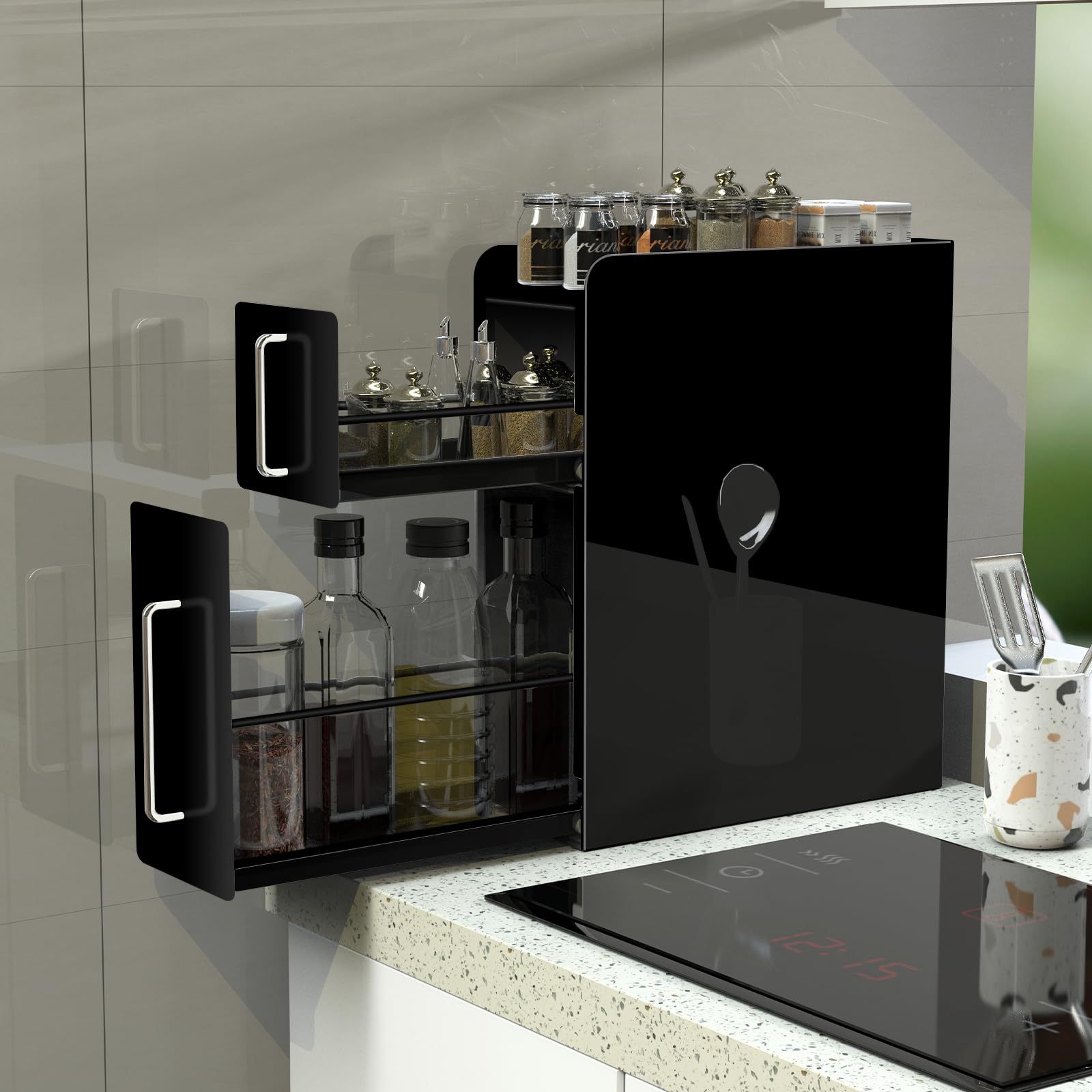 Amazon｜ママ倉 隠せる調味料ラック 2段 幅14.4cm 奥行35.5cm 高さ46.5