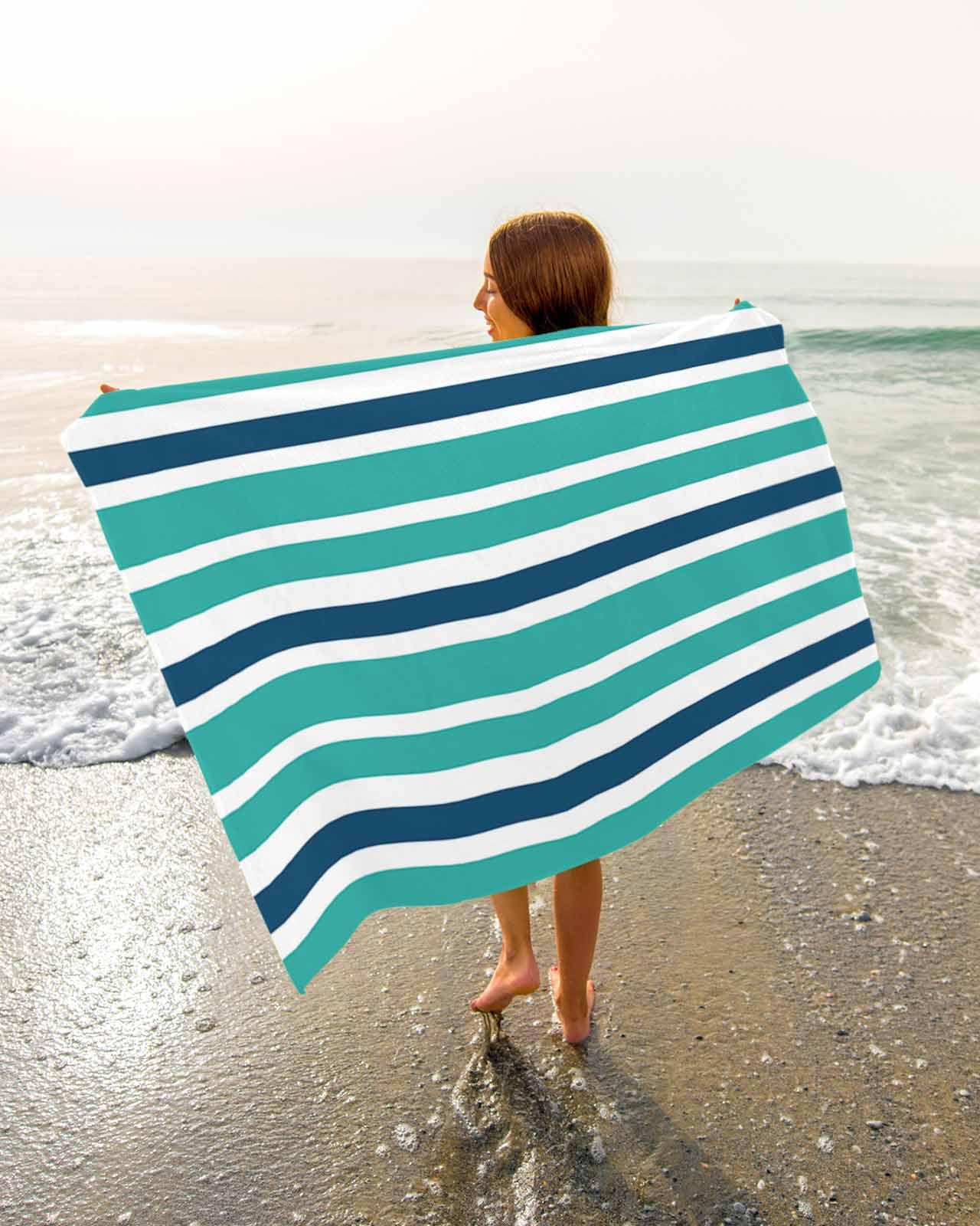 Amazon.com: Beach Towels Nave Blue, Teal Green and White Stripes