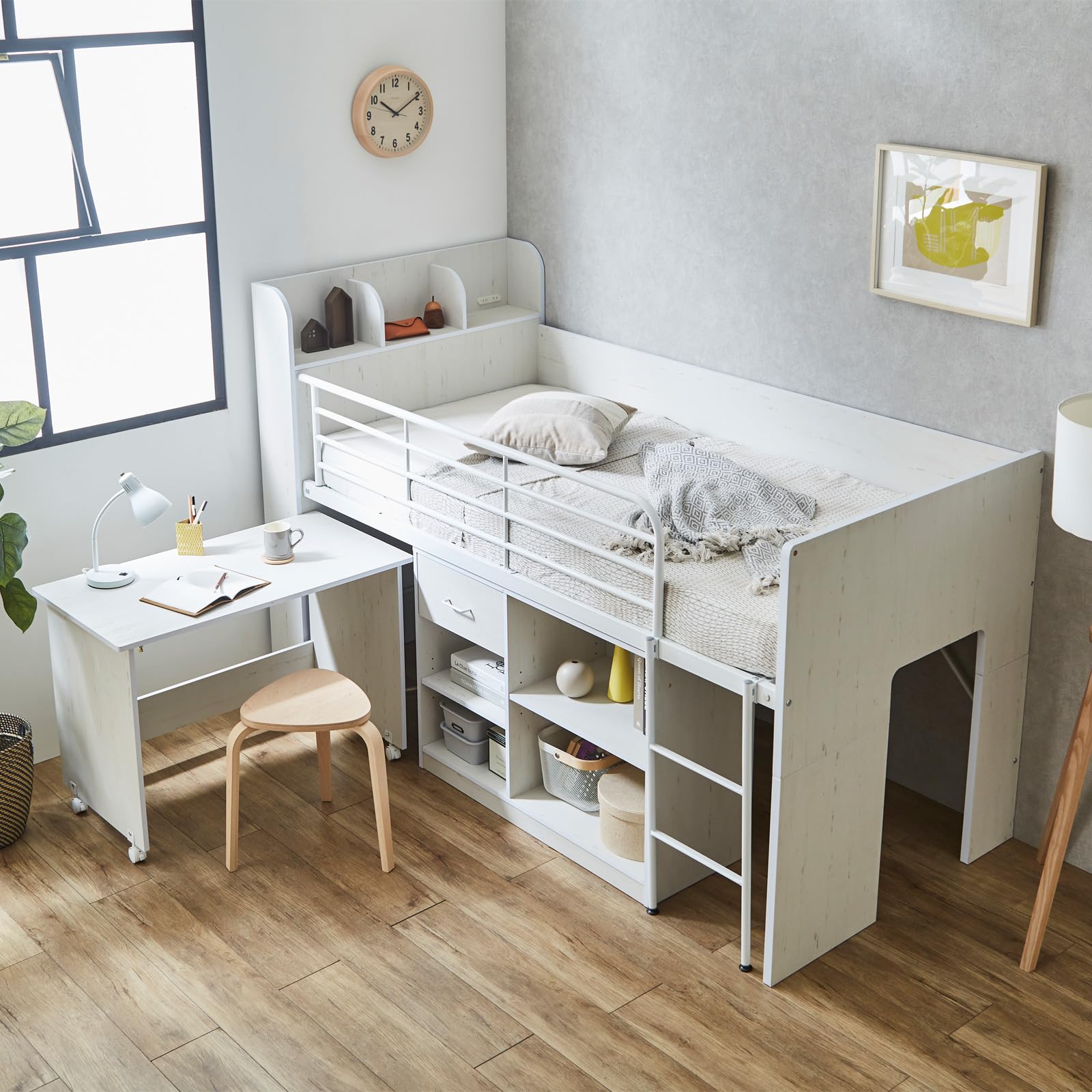 Amazon｜ロフトベッド システムベッド コンセント付き ミドルベッド