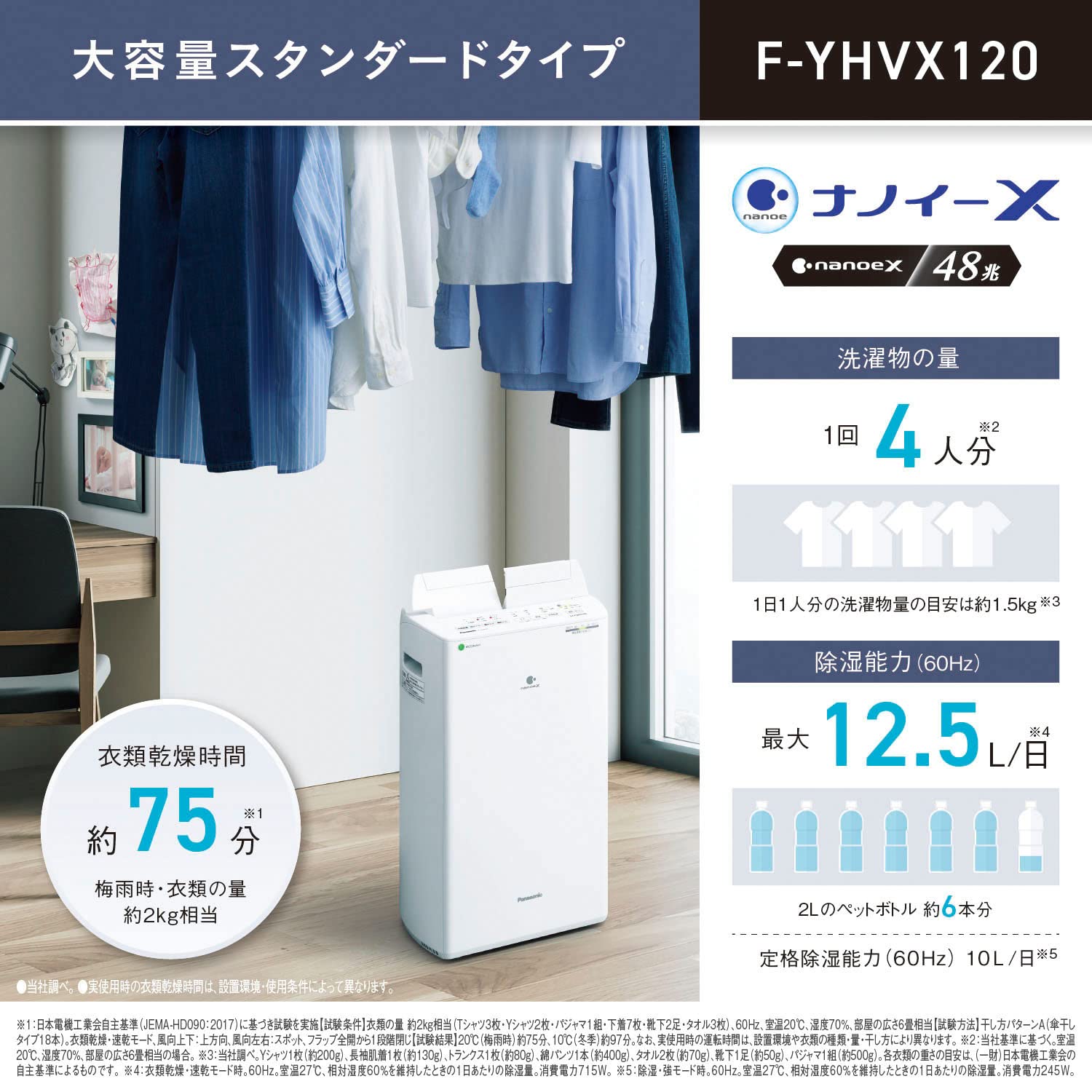 Amazon | パナソニック 衣類乾燥除湿機 クリスタルホワイト F-YHVX120