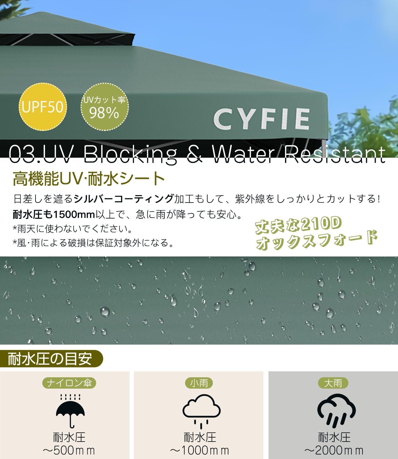 Amazon | CYFIE タープテント 3x3m サイドシート1枚付属 風抜けベンチ