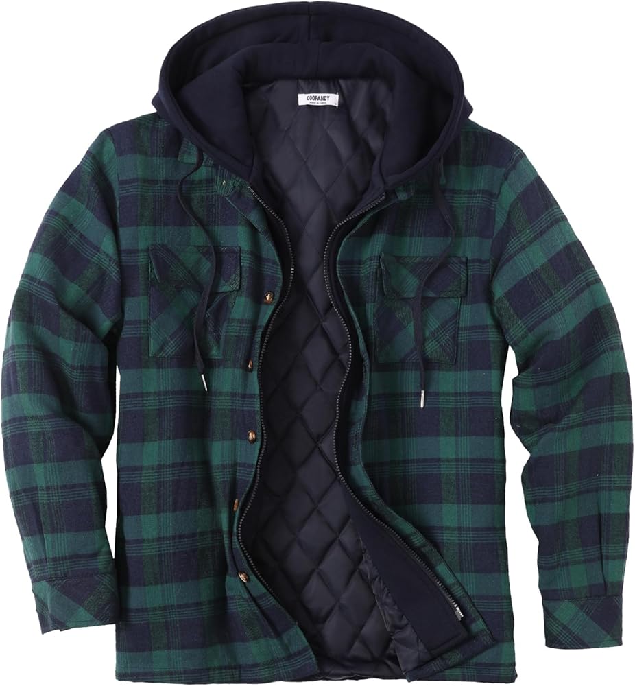 COOFANDY Men's Long Sleeve Flannel Shirt Jacket Quilted Lined with