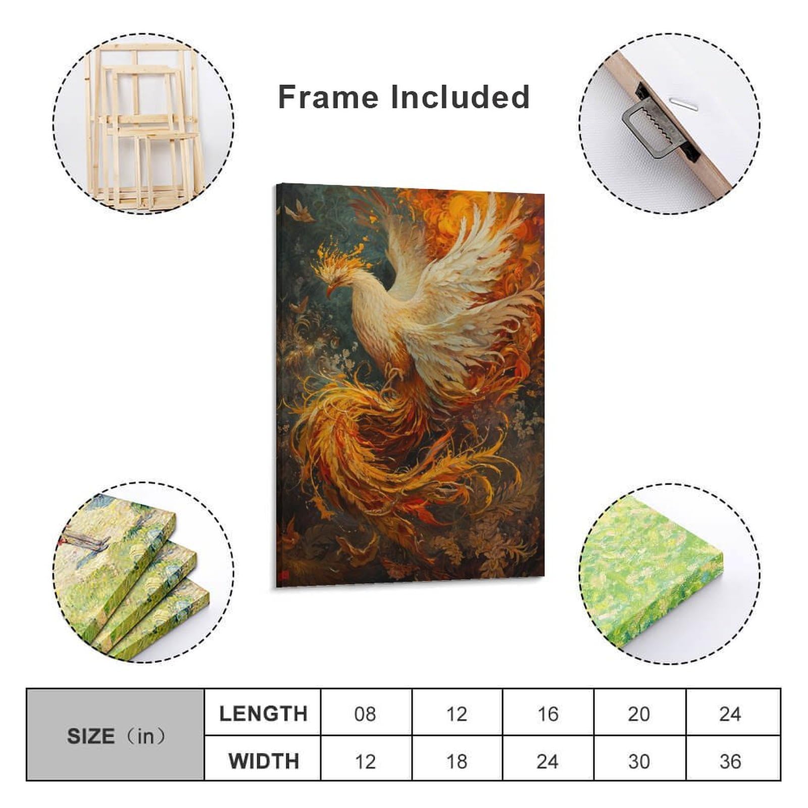 Amazon.co.jp: 絵画 豪華な金色の鳳凰 アートパネル ポスター イラスト