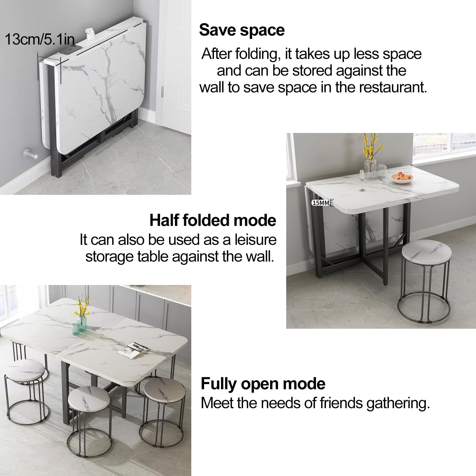 Amazon｜モダンな折りたたみダイニングテーブル、拡張可能なドロップ