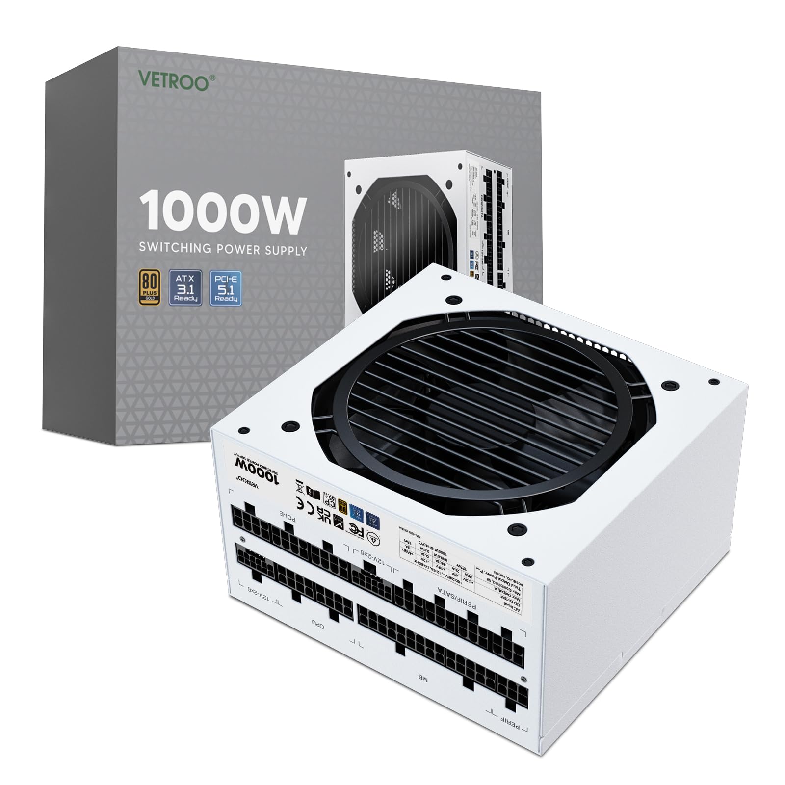 Amazon.com: Vetroo 1000W White Power Supply ATX 3.1 Ready Dual