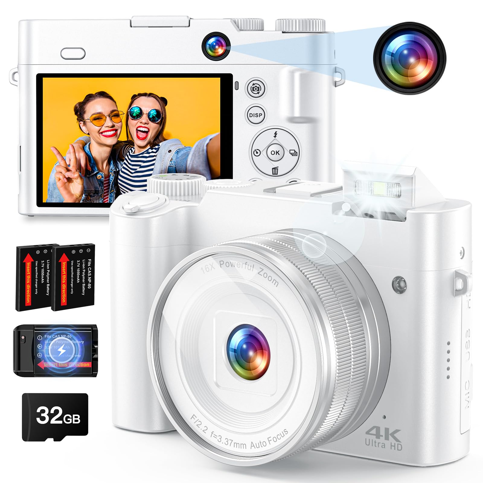 Amazon.com : 4K Digital Camera - 64MP Front & Rear with Autofocus