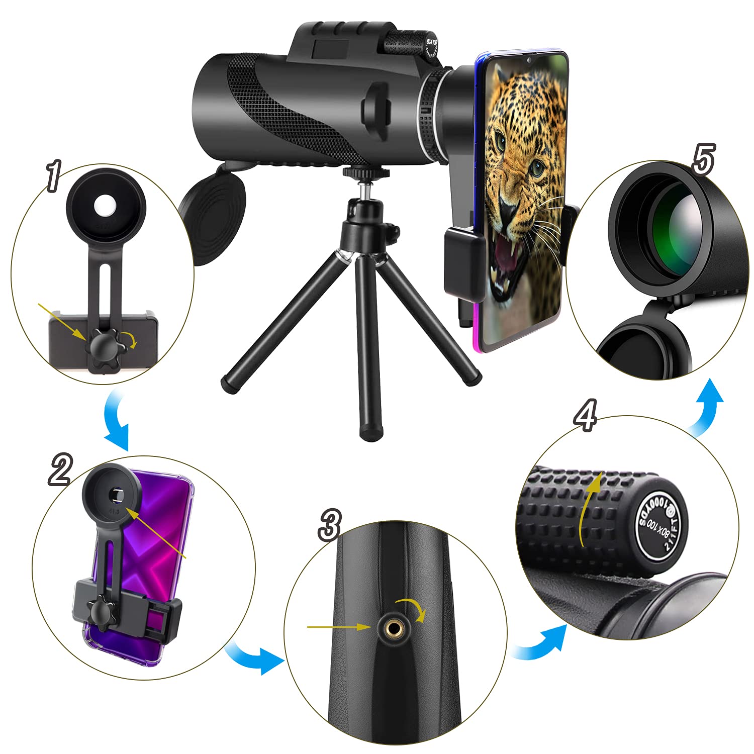 Amazon | XINKSD 単眼鏡 高倍率レンズ 80×100 昼夜兼用 コンパクト 暗