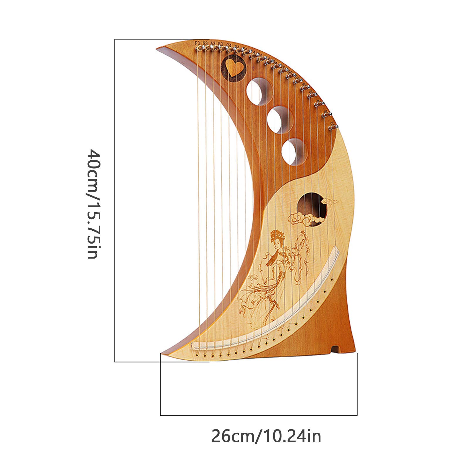 Amazon.co.jp: 19弦木製ハープ、ポータブルアイリッシュハープ、月形の