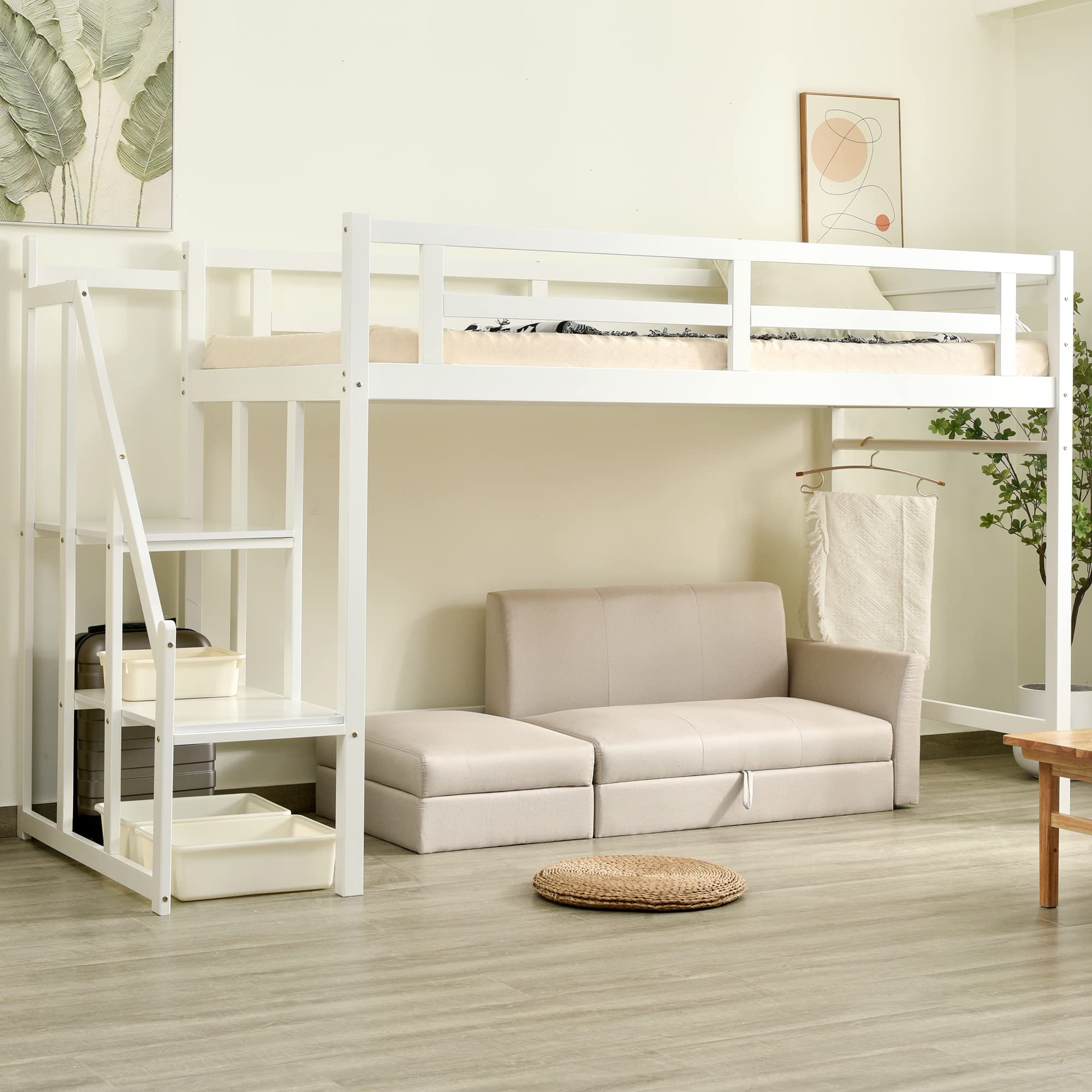 Amazon｜CSSMCOMP(売店)ロフトベッド シングル 階段付き 天然木