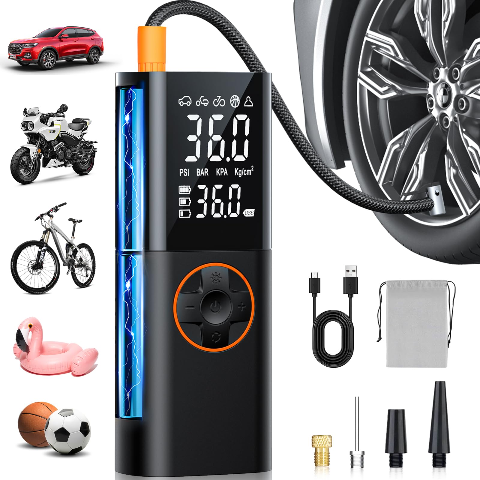 Amazon.co.jp: 電動空気入れ 【7800mAh大容量・10秒充填】自転車 空気