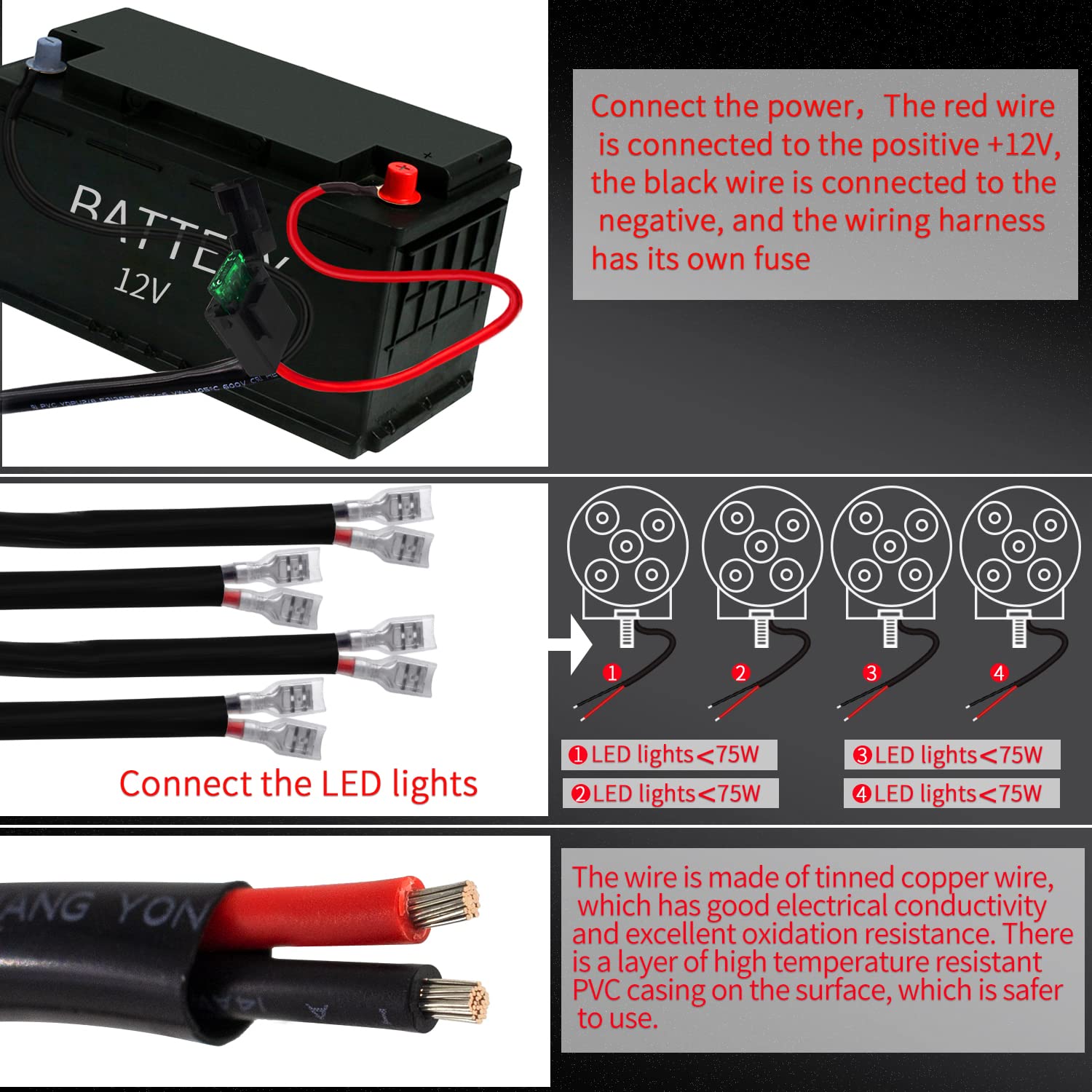 Amazon.co.jp: LEDライトバー配線ハーネスキット4リード12Vオンオフ