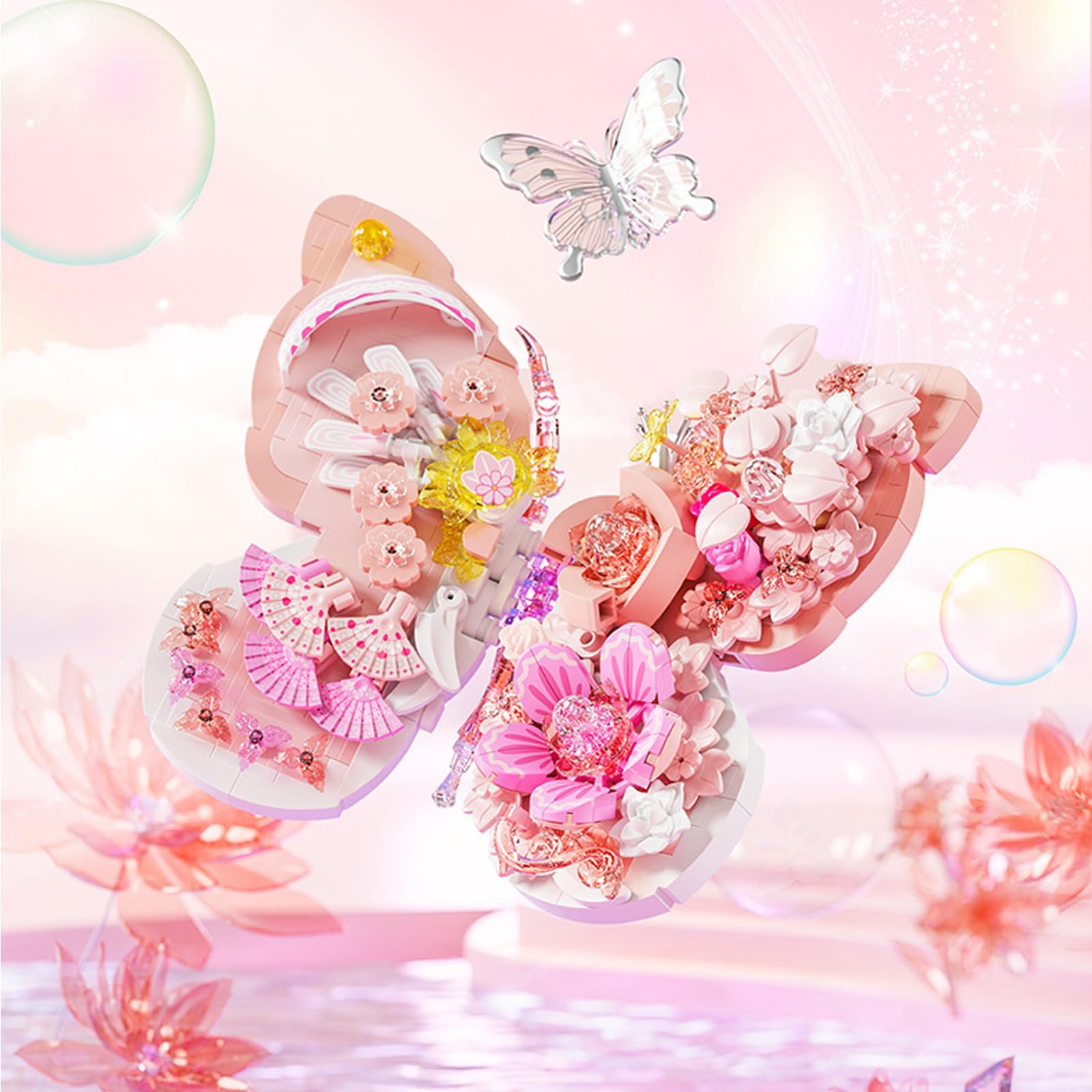 Amazon.co.jp: Thcbme ピンクフラワー 蝶 昆虫 組み立てブロック (560