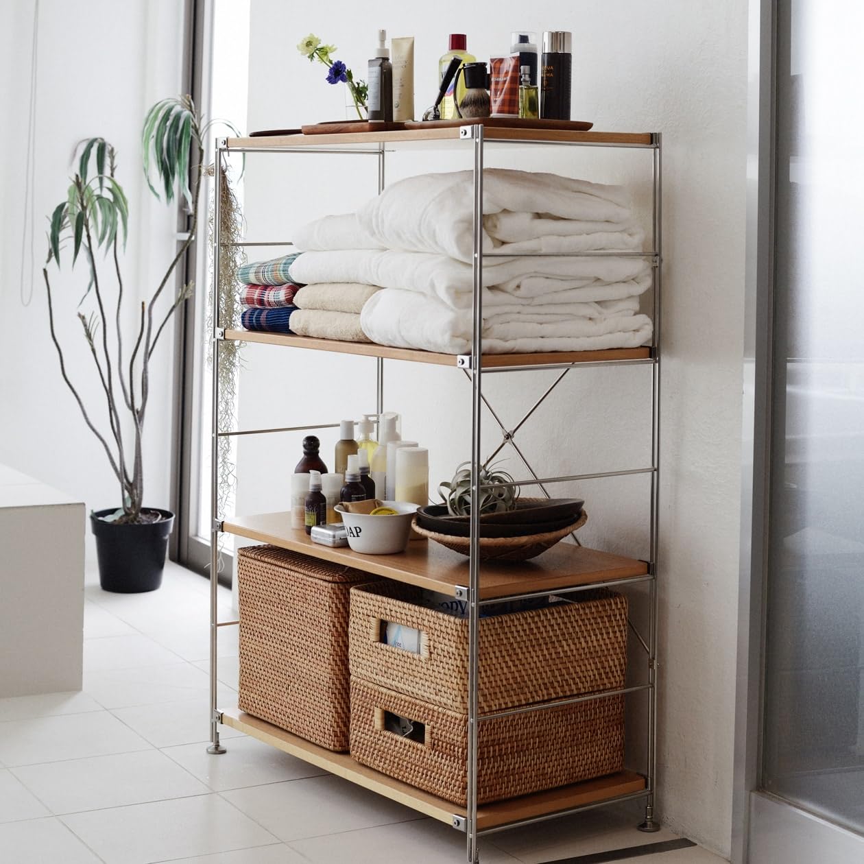 Amazon｜無印良品 ステンレスユニットシェルフ オーク材棚セット