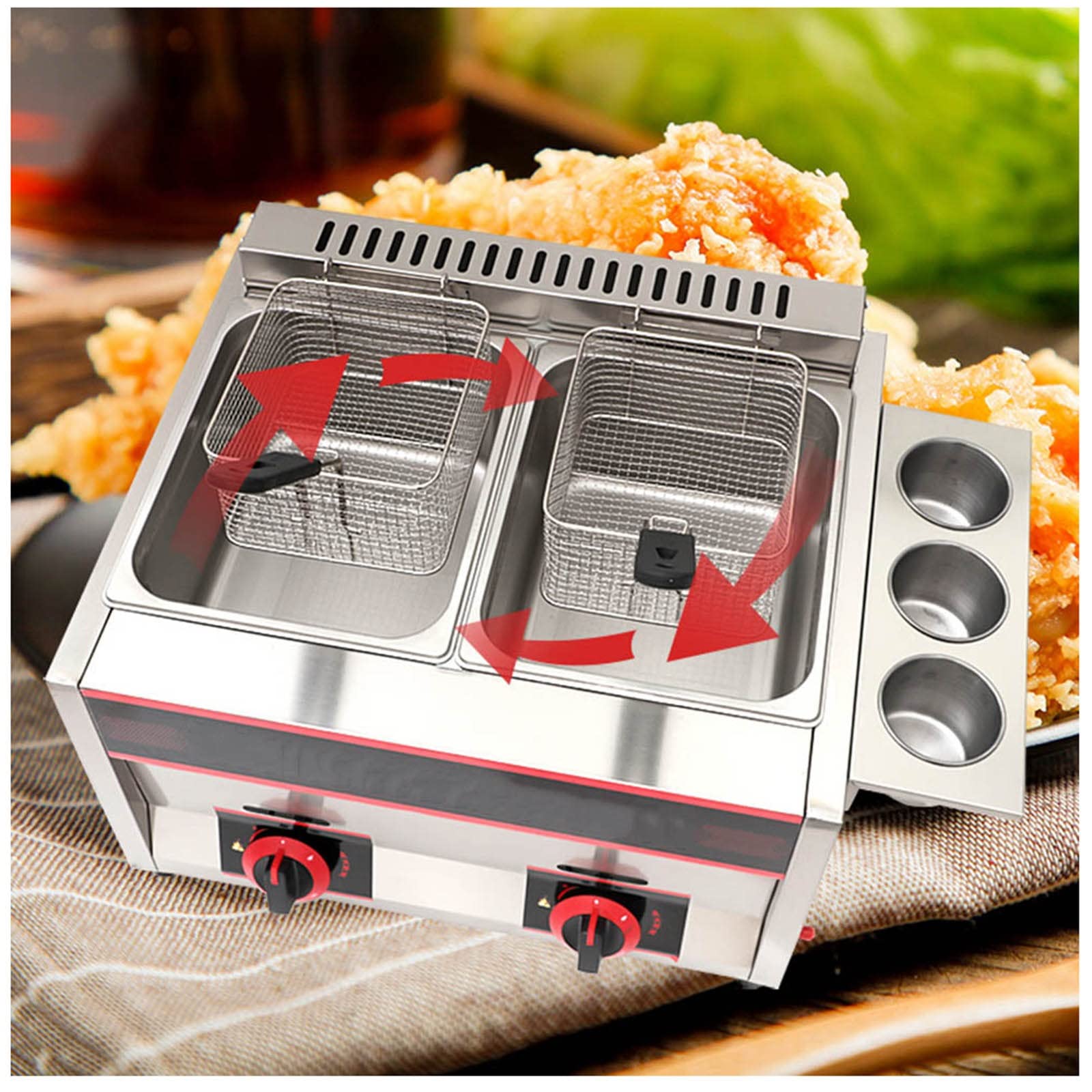 Amazon.co.jp : 業務用ガスフライヤー, ステンレス6L+6L 2槽卓上