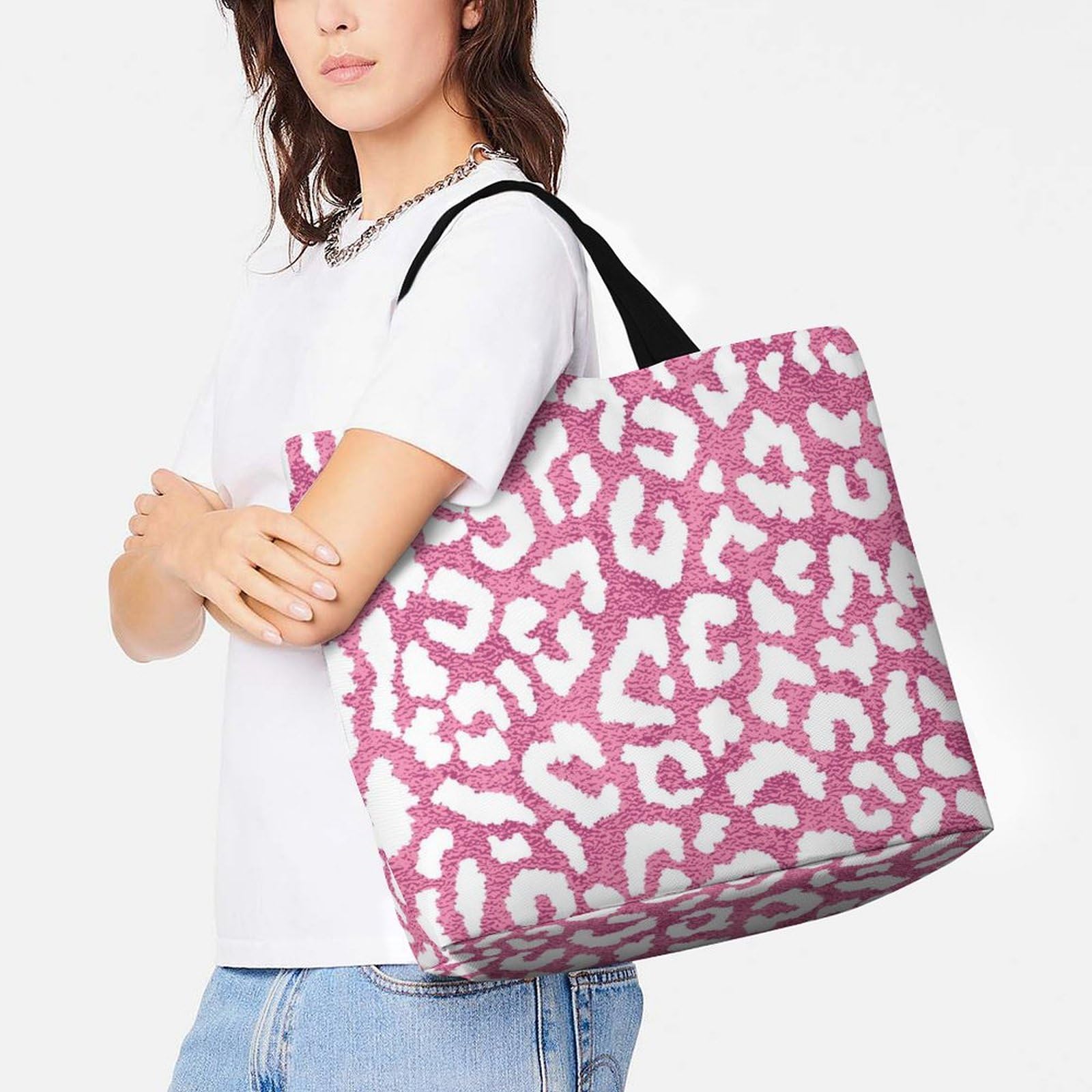 Amazon.co.jp: トートバッグ ピンクのヒョウ柄 ハンドバッグ
