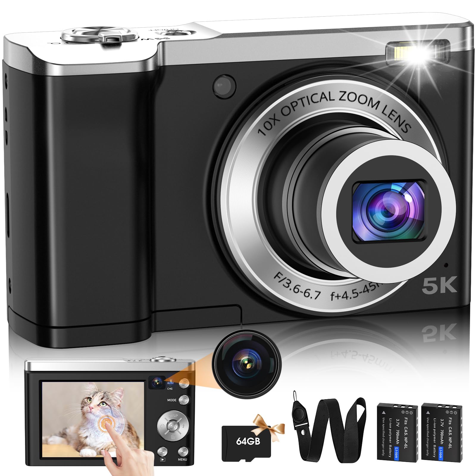 Amazon | Lecnippy 5K デジタルカメラ 光学10倍ズーム 5600万画素