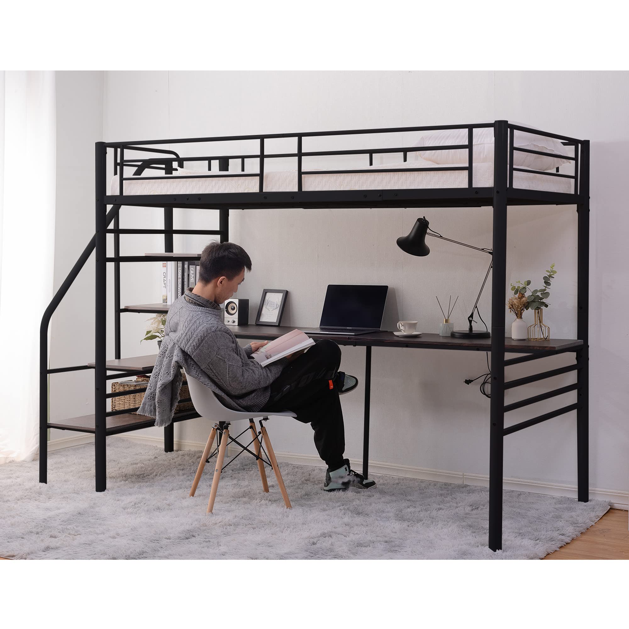 Amazon｜ロフトベッド シングル パイプベッド ベッドフレーム 二段