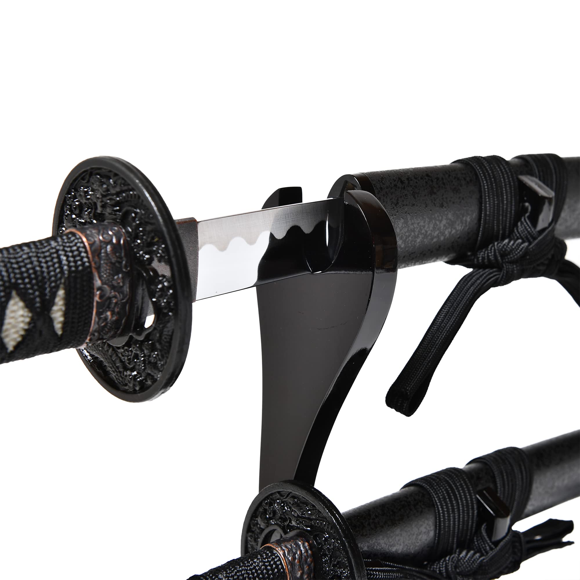 Amazon | 【模造刀】【居合刀】大小刀黒石目塗鞘 漆黒塗木台刀掛セット