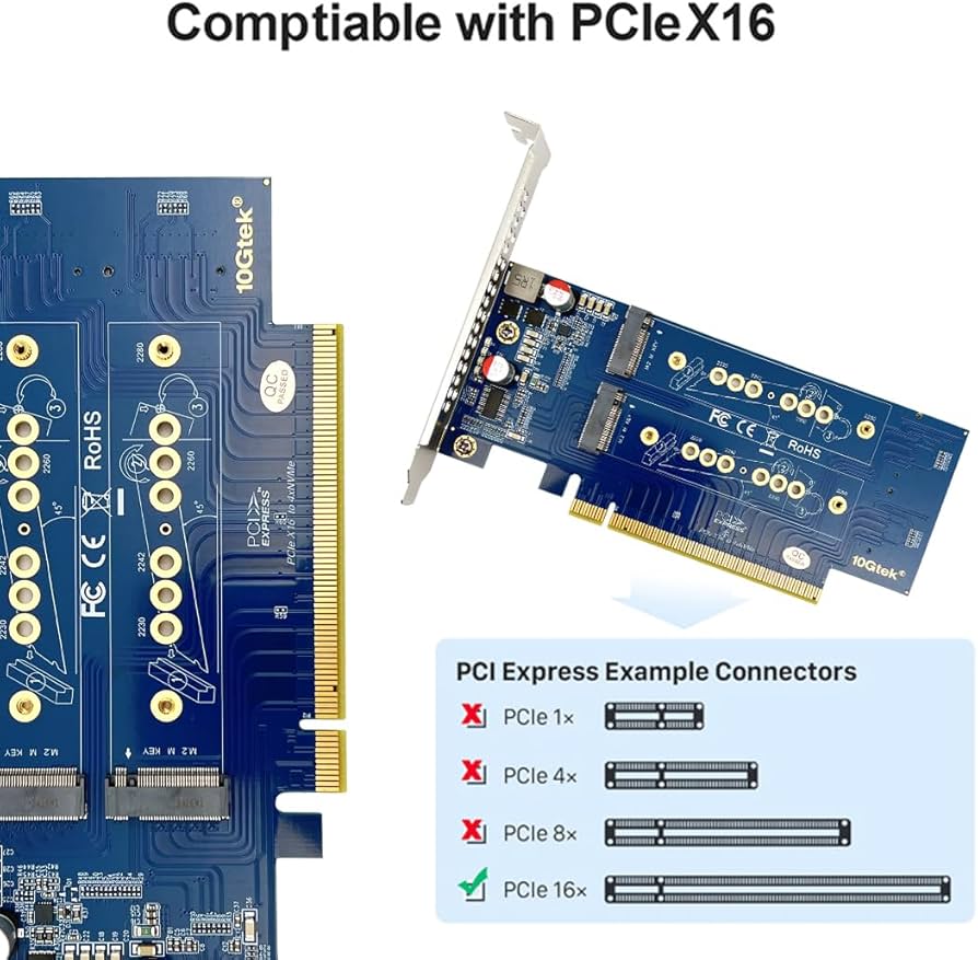 Amazon.co.jp: 10Gtek 4ポート PCIe 3.0 to NVMe (4) M.2 変換