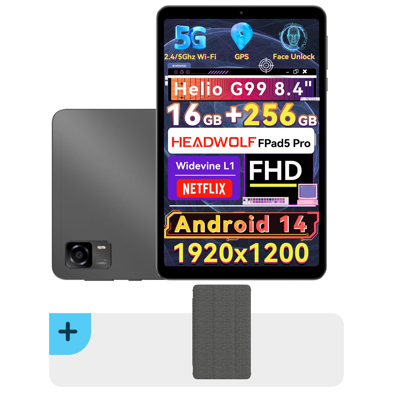 Amazon.com : Headwolf Android 14 Tablet with Case, FPad5 Pro 8.4