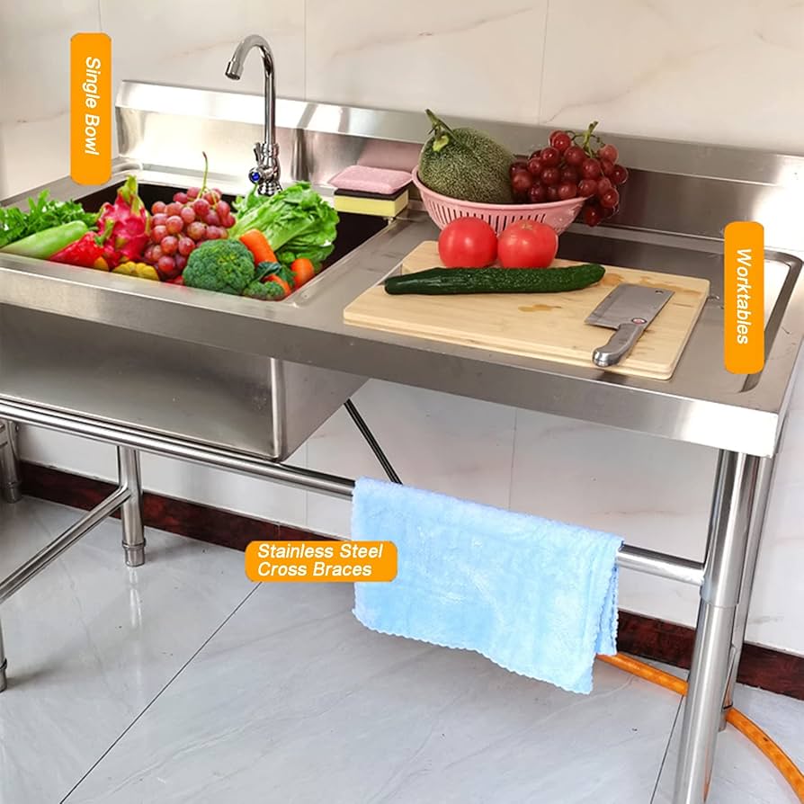 Amazon.co.jp: シングルシンク 作業台付き 業務用 シンク 1槽式